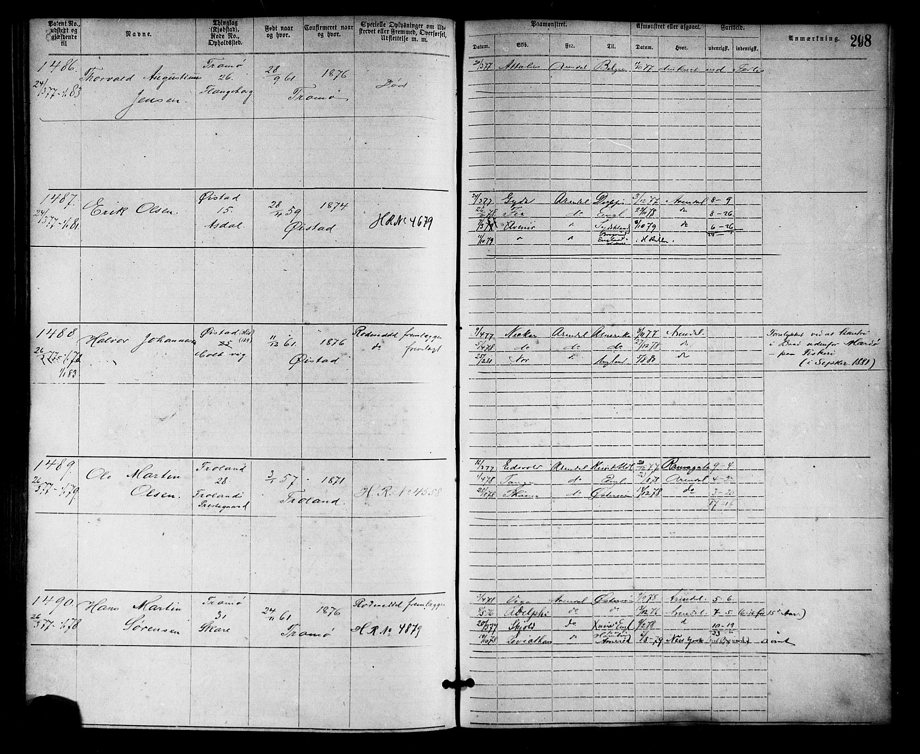 Arendal mønstringskrets, SAK/2031-0012/F/Fa/L0002: Annotasjonsrulle nr 1-1910 med register, S-2, 1868-1880, p. 331