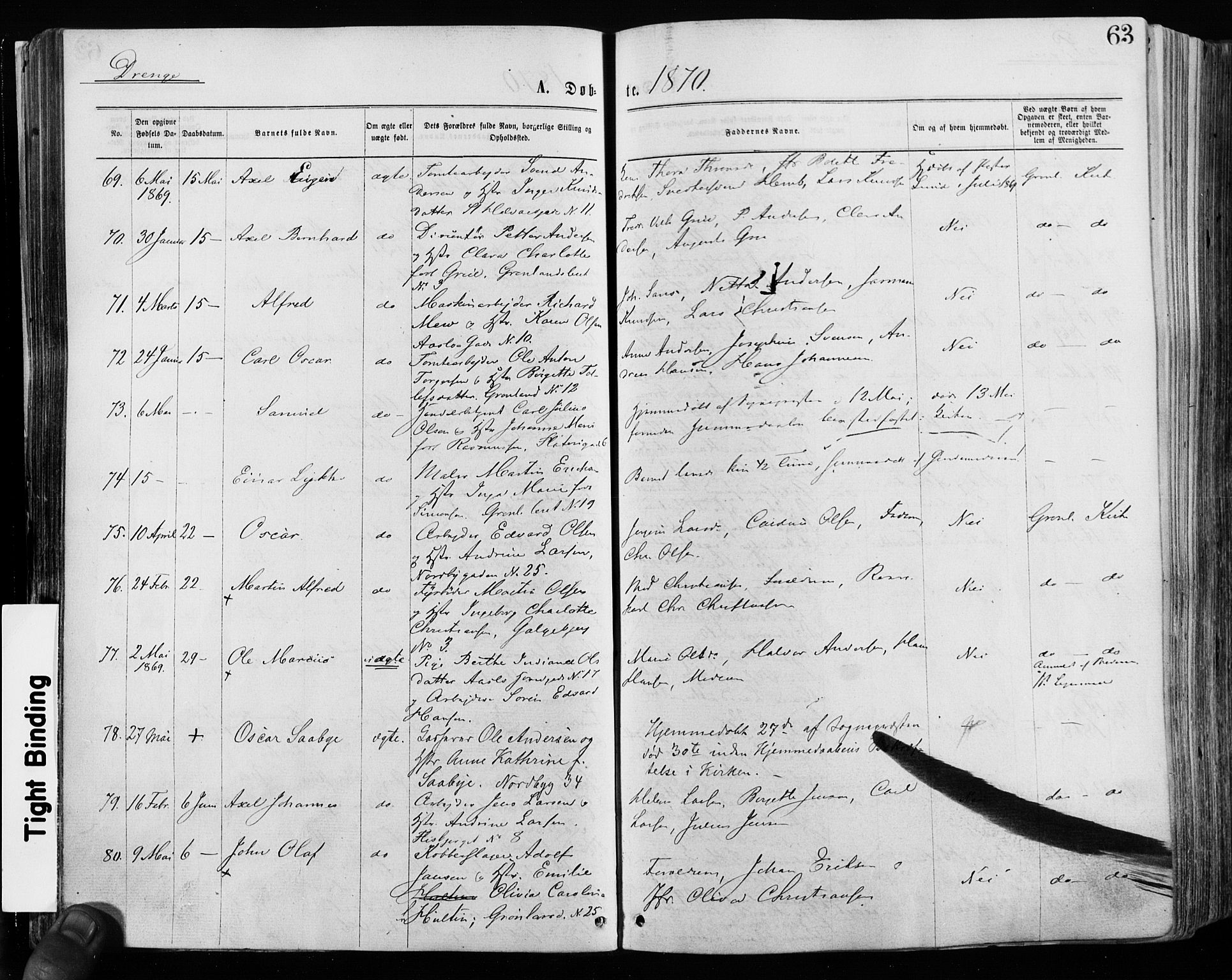 Grønland prestekontor Kirkebøker, SAO/A-10848/F/Fa/L0004: Parish register (official) no. 4, 1869-1880, p. 63