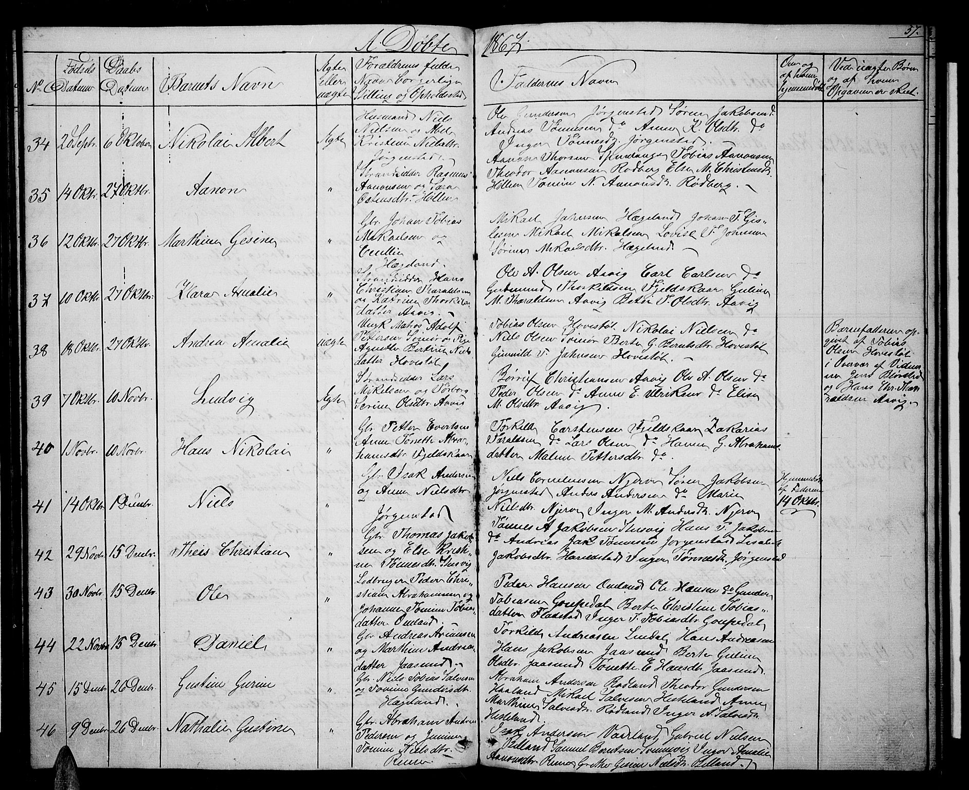 Sør-Audnedal sokneprestkontor, SAK/1111-0039/F/Fb/Fba/L0002: Parish register (copy) no. B 2, 1853-1878, p. 57