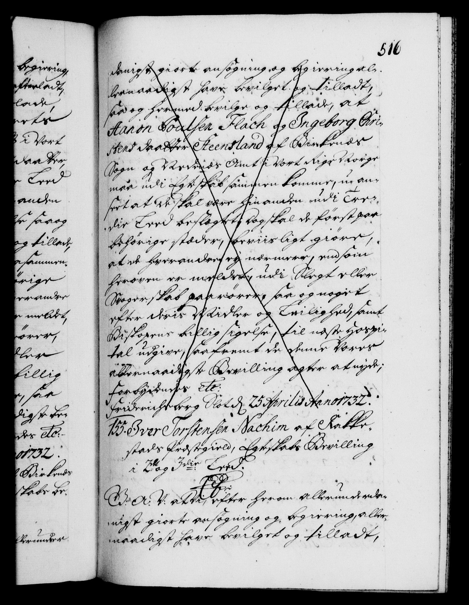Danske Kanselli 1572-1799, AV/RA-EA-3023/F/Fc/Fca/Fcaa/L0027: Norske registre, 1730-1732, p. 516a