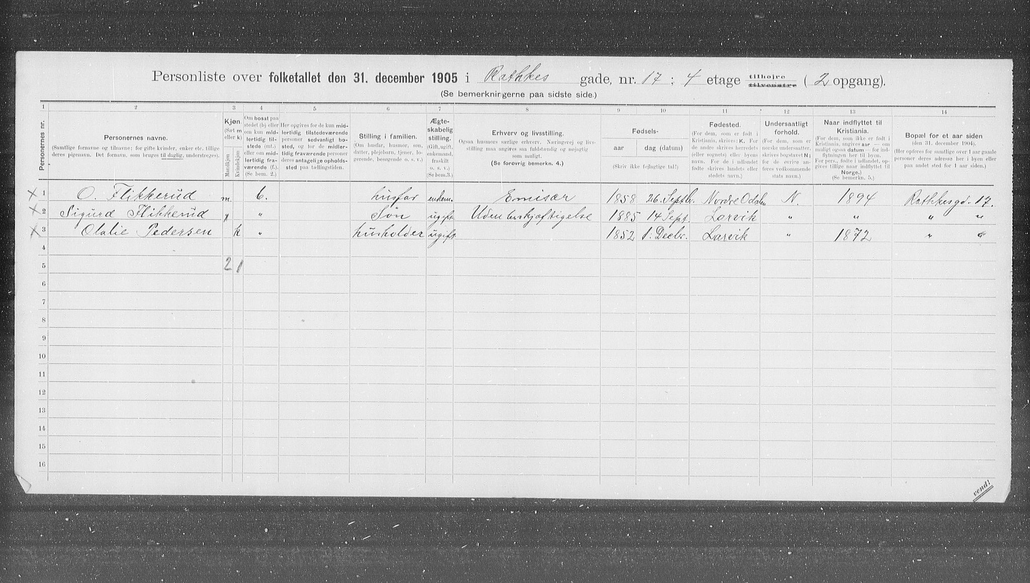 OBA, Municipal Census 1905 for Kristiania, 1905, p. 43316