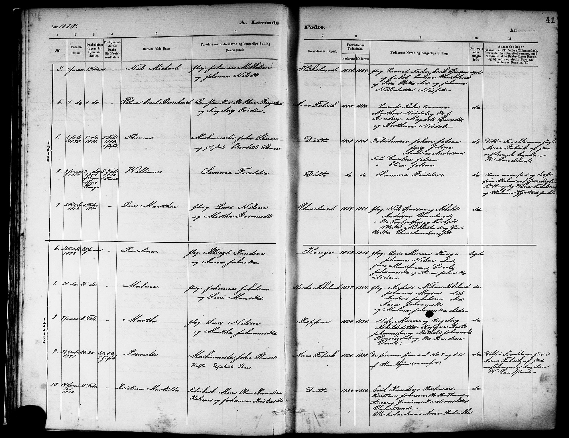 Haus sokneprestembete, SAB/A-75601/H/Haa: Parish register (official) no. A 19I, 1878-1886, p. 41