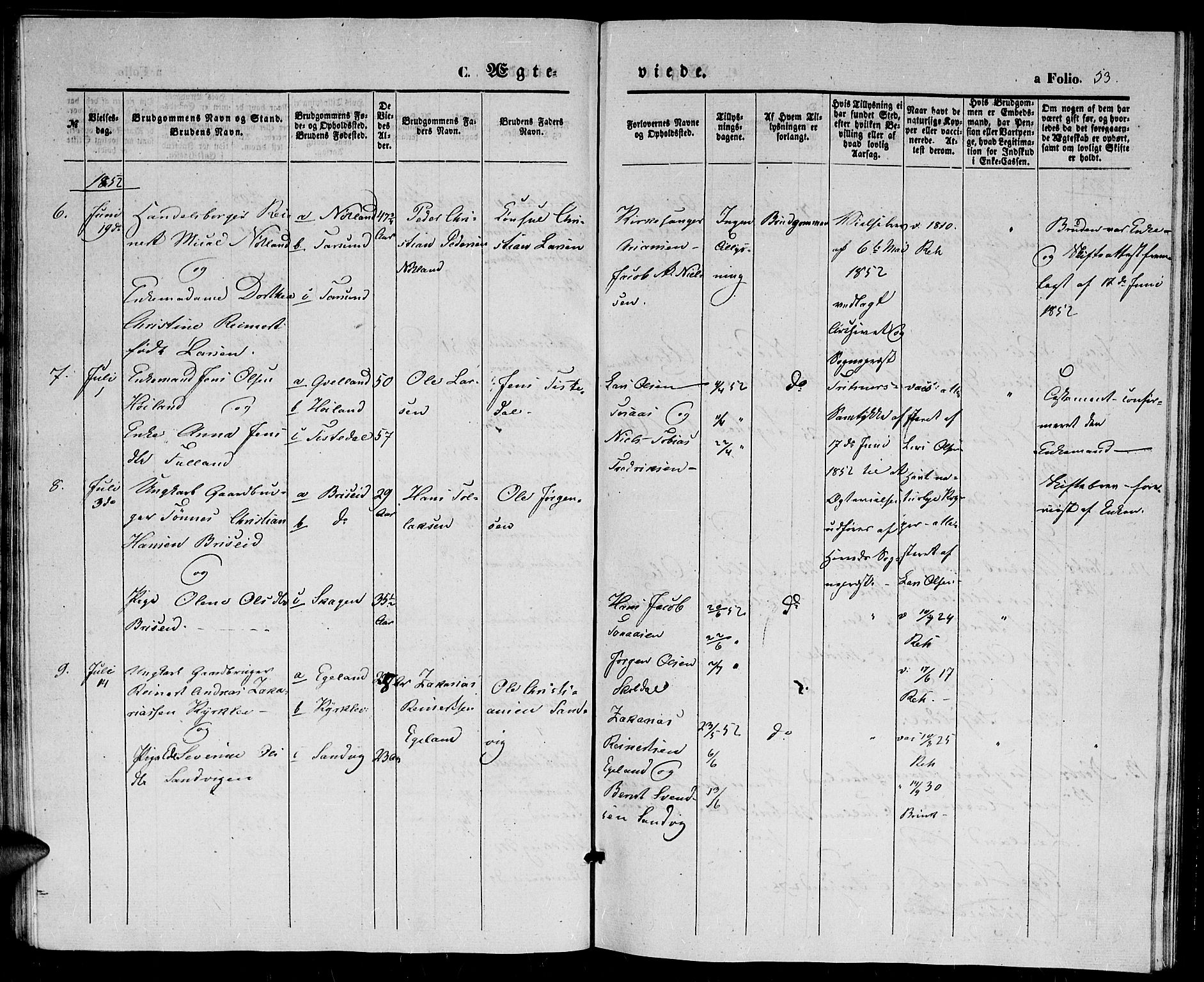 Herad sokneprestkontor, AV/SAK-1111-0018/F/Fb/Fba/L0002: Parish register (copy) no. B 2, 1852-1862, p. 53