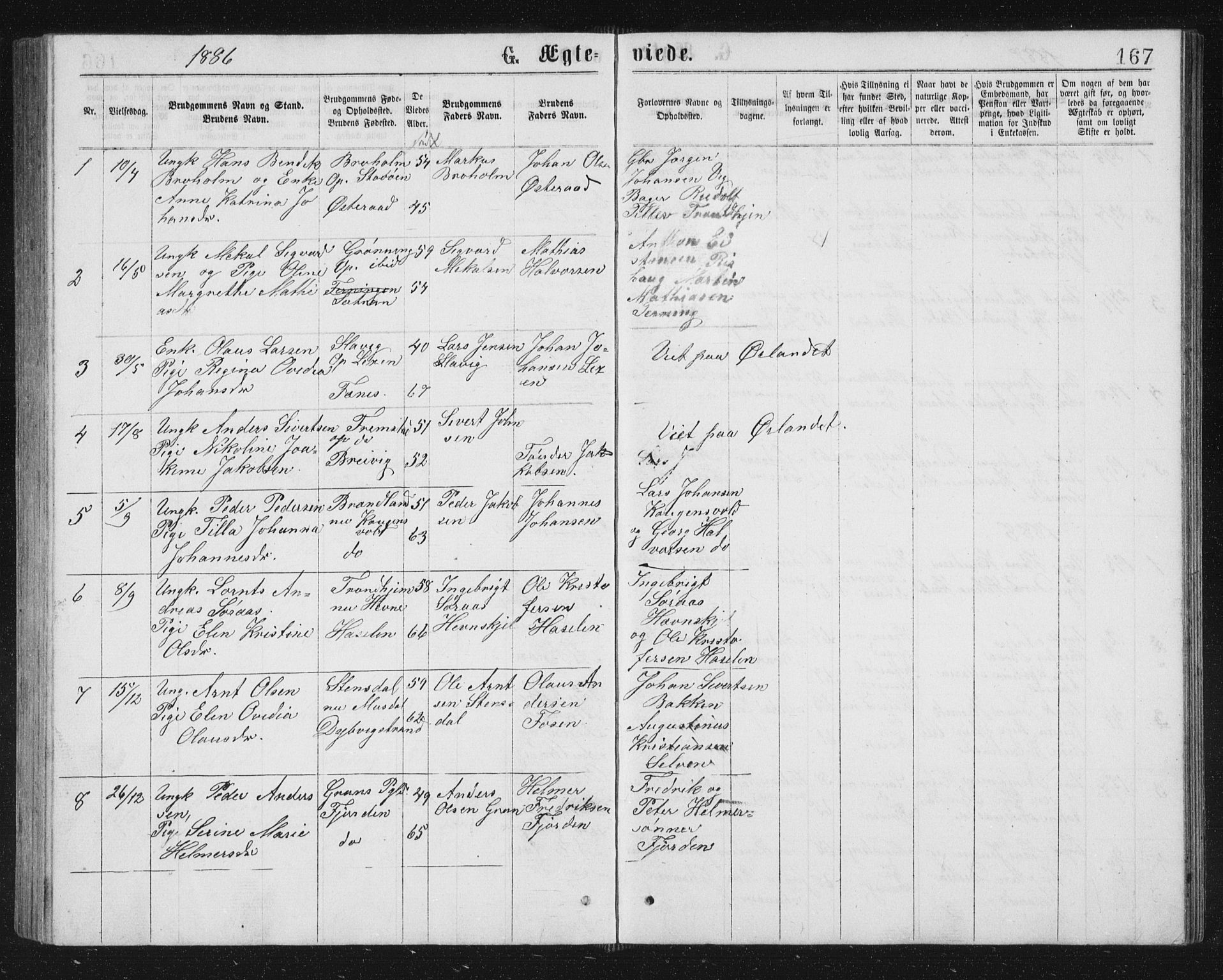 Ministerialprotokoller, klokkerbøker og fødselsregistre - Sør-Trøndelag, SAT/A-1456/662/L0756: Parish register (copy) no. 662C01, 1869-1891, p. 167