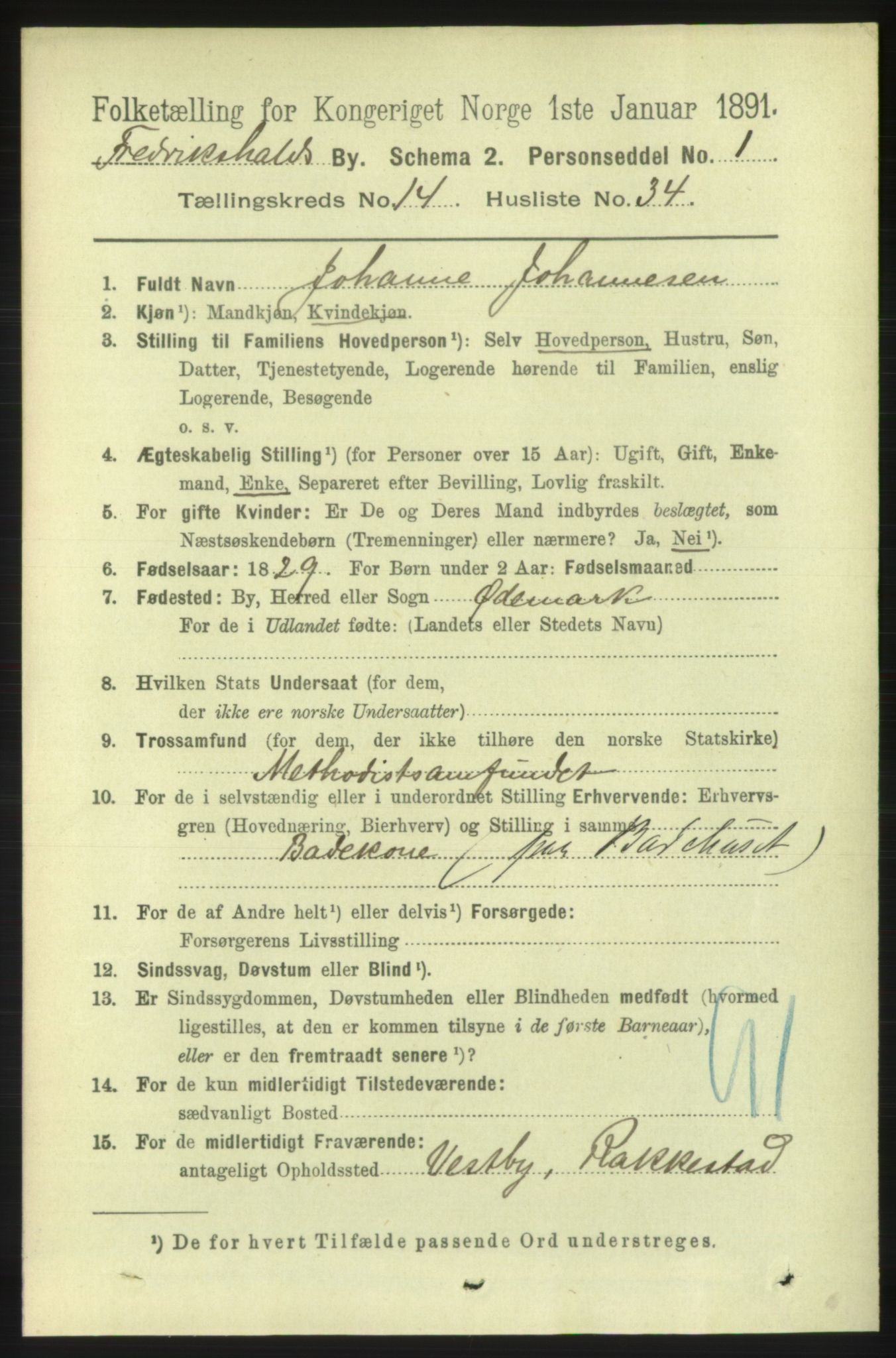 RA, 1891 census for 0101 Fredrikshald, 1891, p. 9460