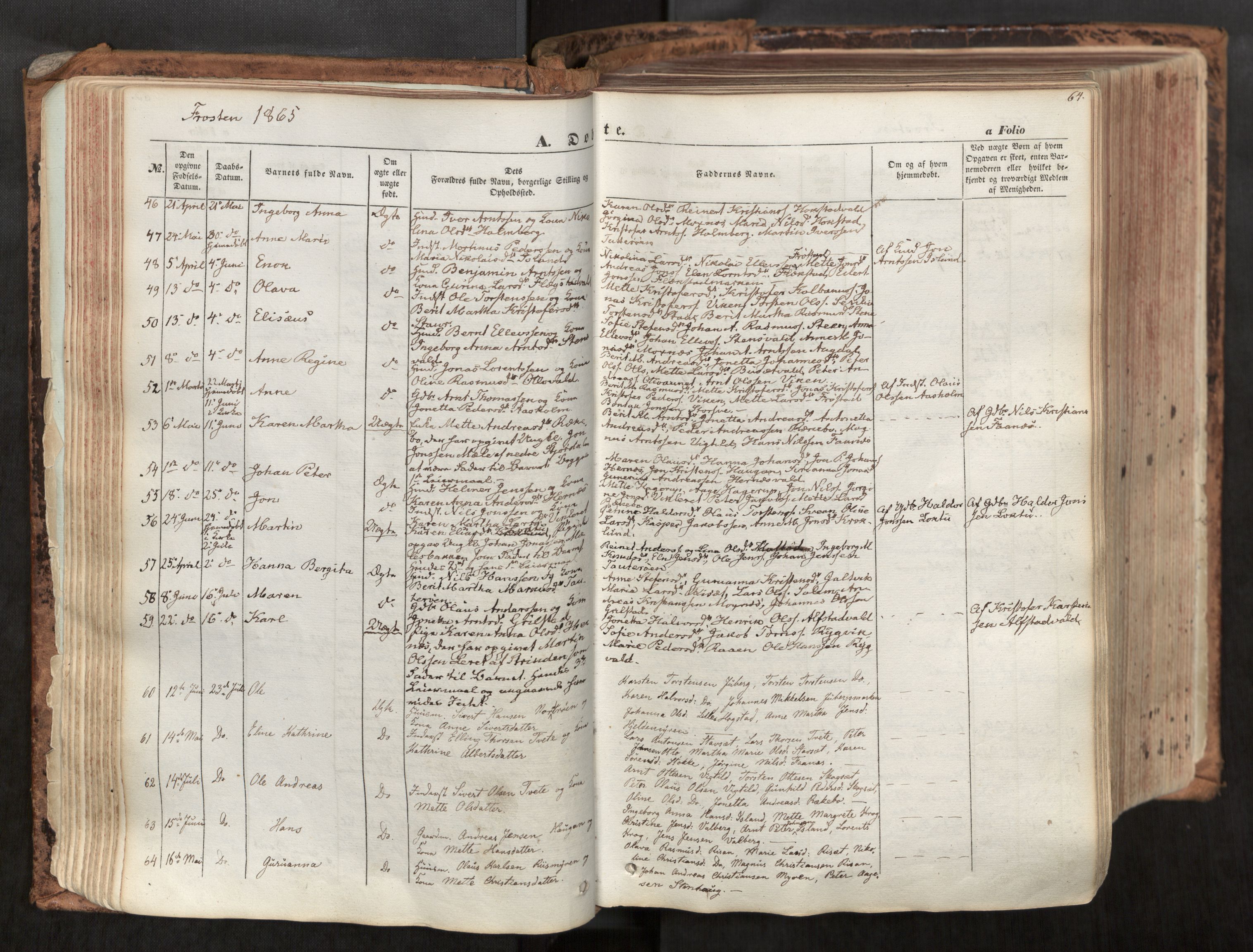 Ministerialprotokoller, klokkerbøker og fødselsregistre - Nord-Trøndelag, SAT/A-1458/713/L0116: Parish register (official) no. 713A07, 1850-1877, p. 64