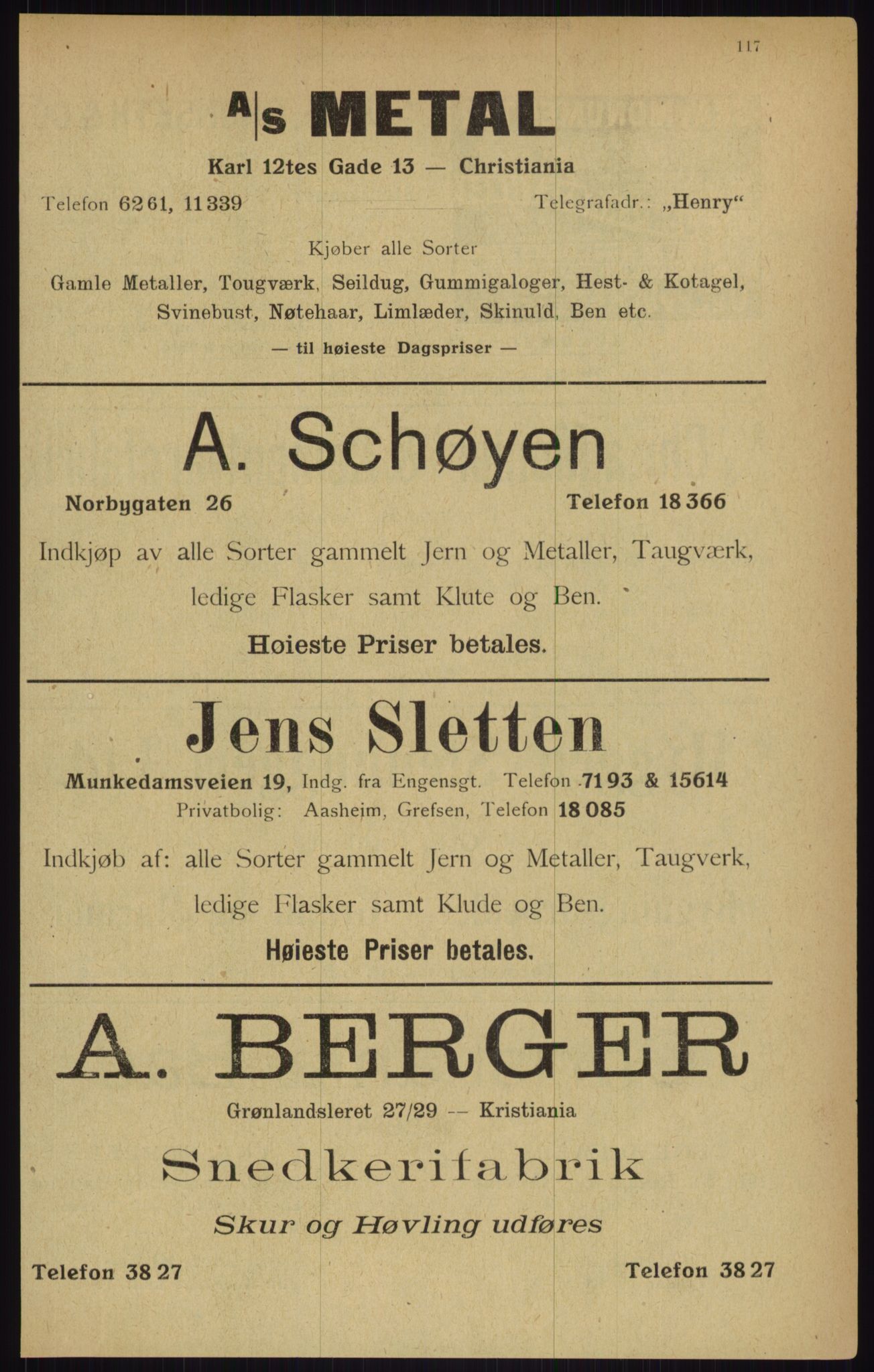 Kristiania/Oslo adressebok, PUBL/-, 1916, p. 117
