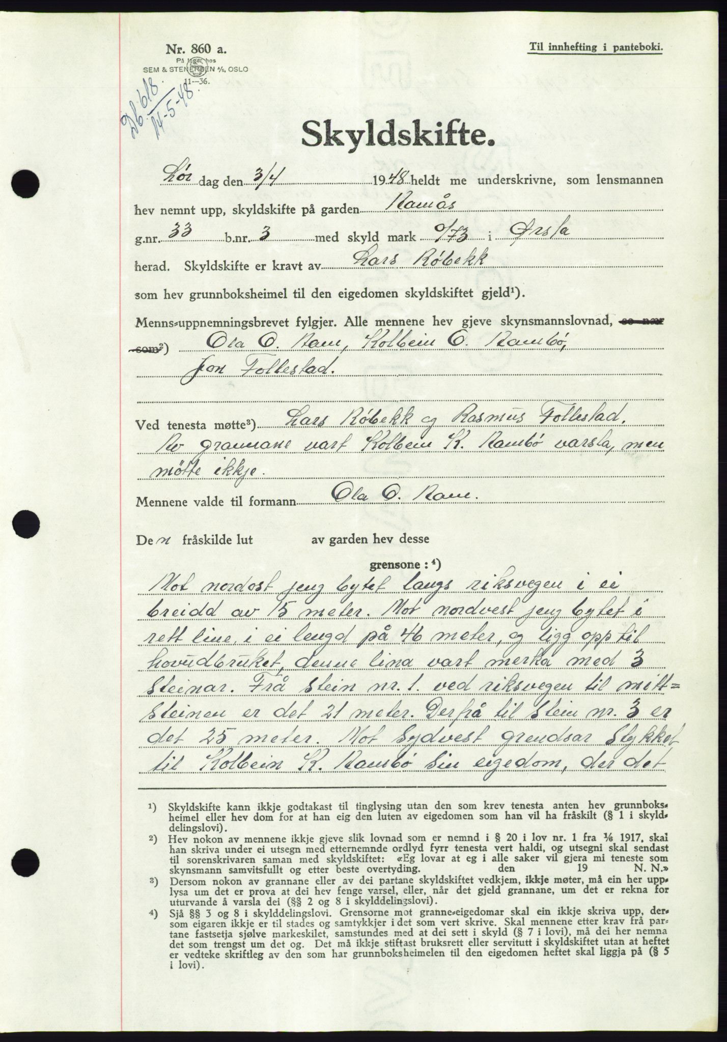 Søre Sunnmøre sorenskriveri, AV/SAT-A-4122/1/2/2C/L0082: Mortgage book no. 8A, 1948-1948, Diary no: : 618/1948