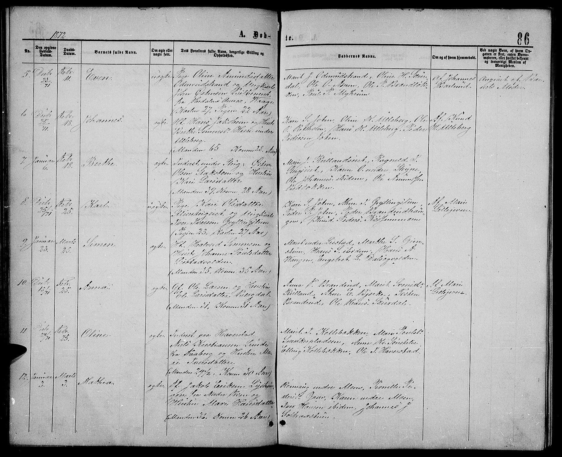 Sør-Fron prestekontor, SAH/PREST-010/H/Ha/Hab/L0002: Parish register (copy) no. 2, 1864-1883, p. 86