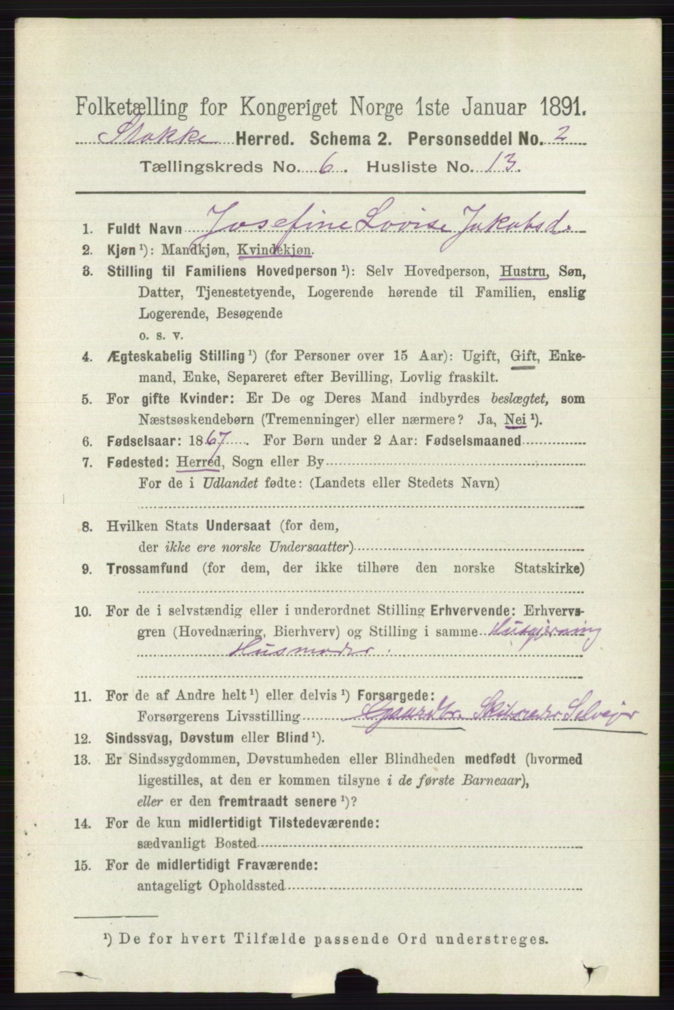 RA, 1891 census for 0720 Stokke, 1891, p. 3870