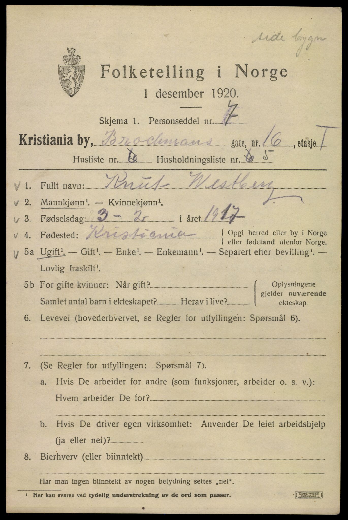 SAO, 1920 census for Kristiania, 1920, p. 174623