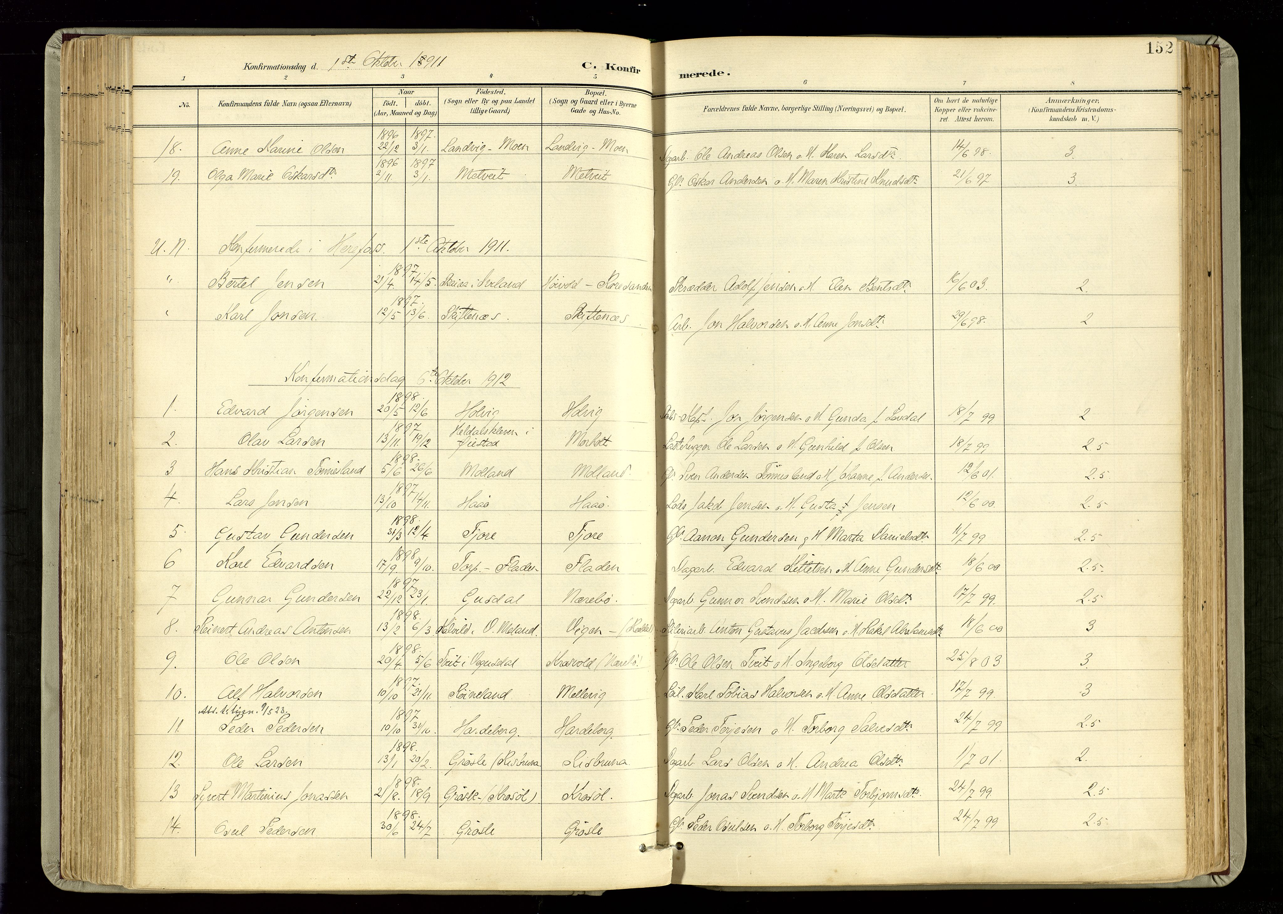 Hommedal sokneprestkontor, SAK/1111-0023/F/Fa/Fab/L0007: Parish register (official) no. A 7, 1898-1924, p. 152