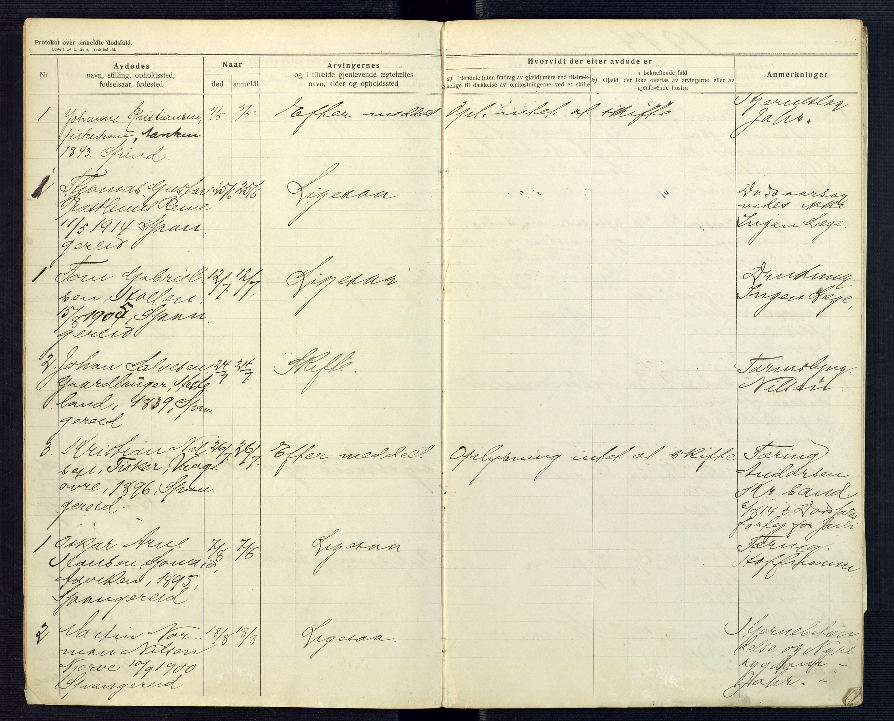 Mandal sorenskriveri, SAK/1221-0005/001/H/Ha/L0018: Dødsfall Spangereid nr 17, 1912-1918