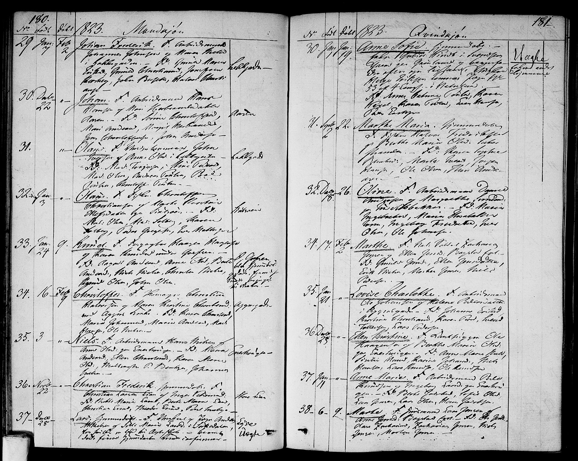 Aker prestekontor kirkebøker, SAO/A-10861/F/L0012: Parish register (official) no. 12, 1819-1828, p. 180-181