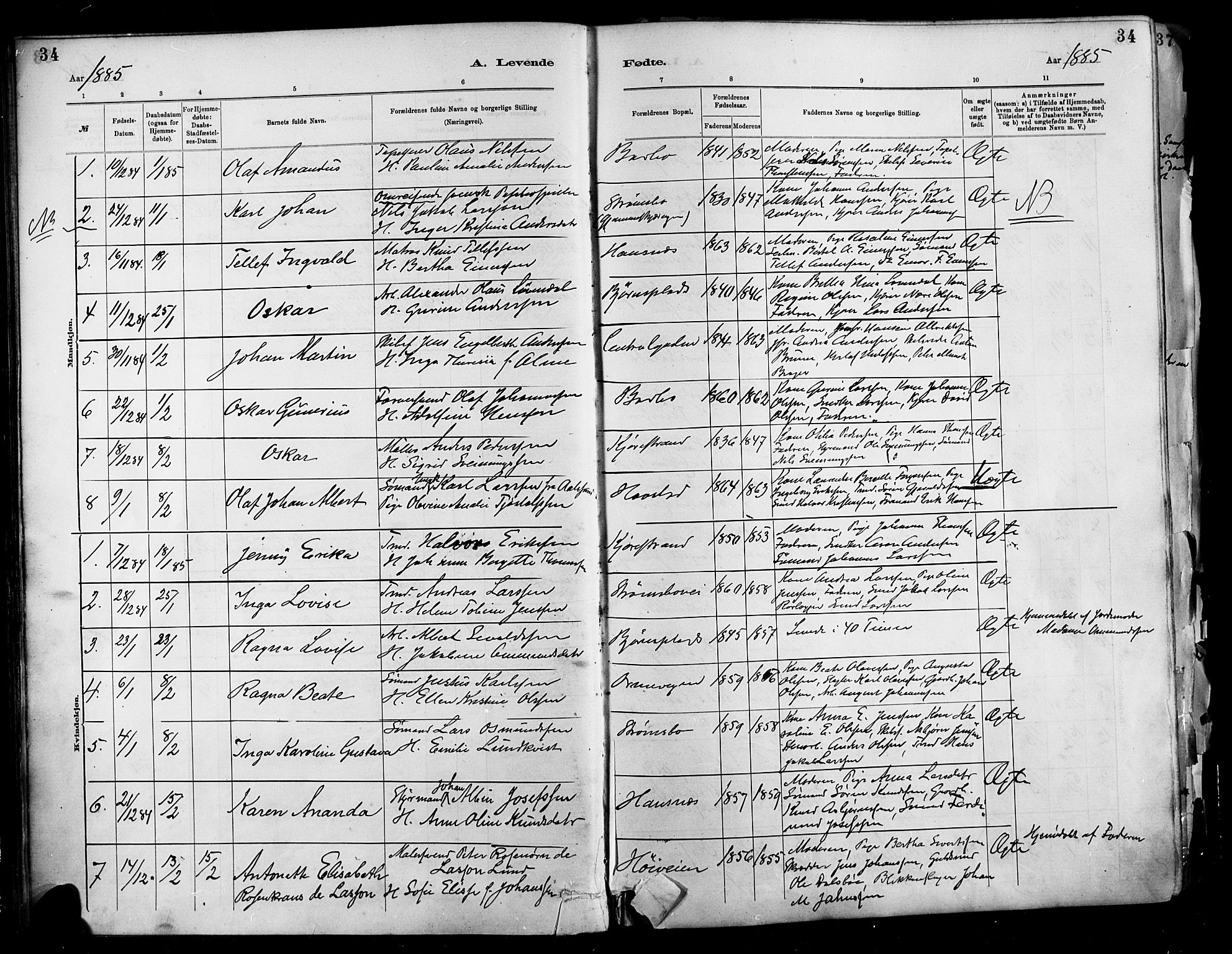 Barbu sokneprestkontor, SAK/1111-0003/F/Fa/L0002: Parish register (official) no. A 2, 1883-1898, p. 34