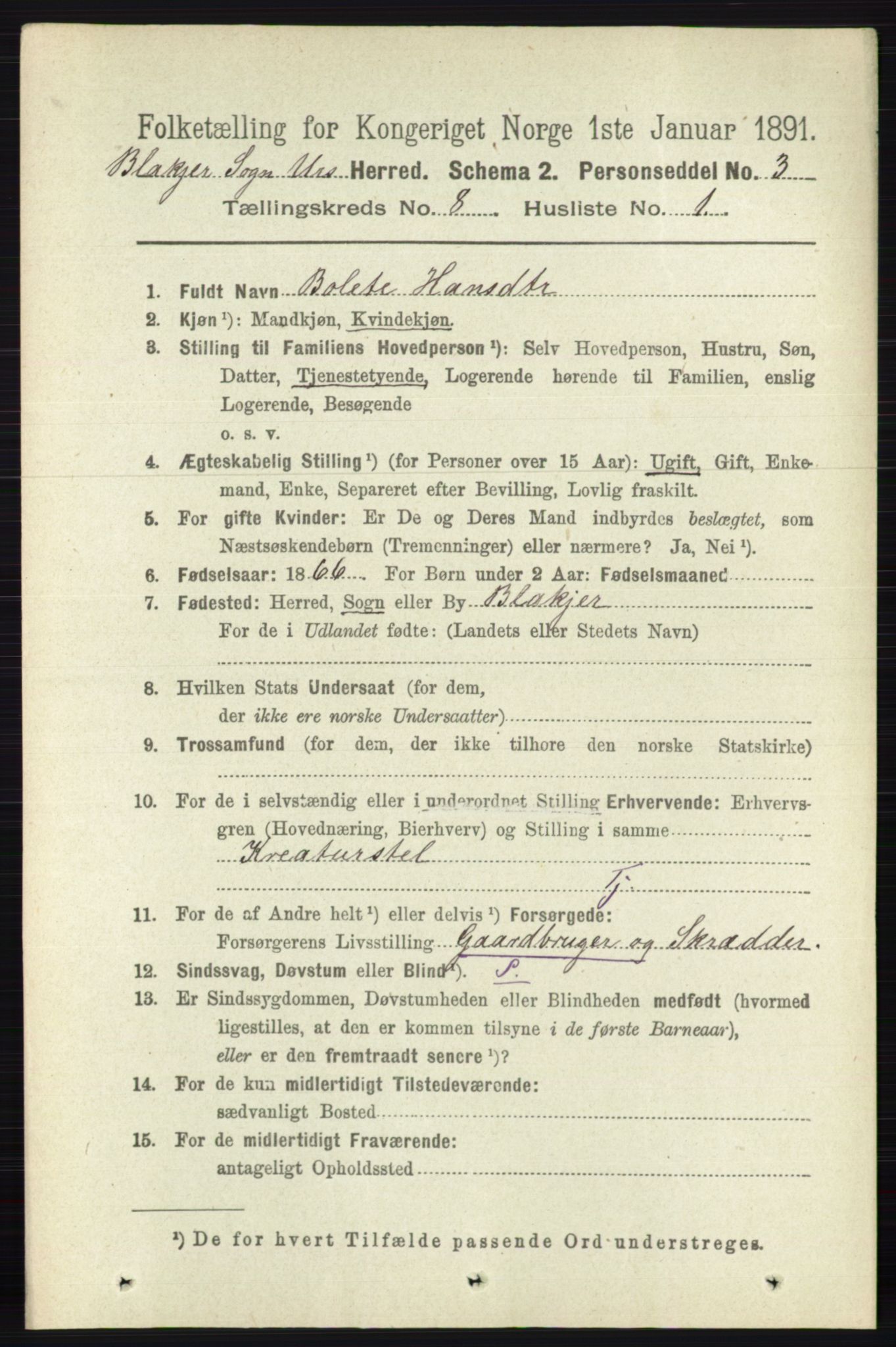 RA, 1891 census for 0224 Aurskog, 1891, p. 3886