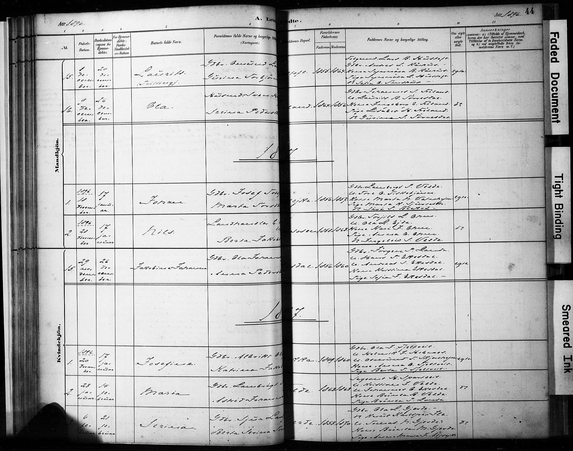 Skjold sokneprestkontor, AV/SAST-A-101847/H/Ha/Haa/L0009: Parish register (official) no. A 9, 1882-1898, p. 44