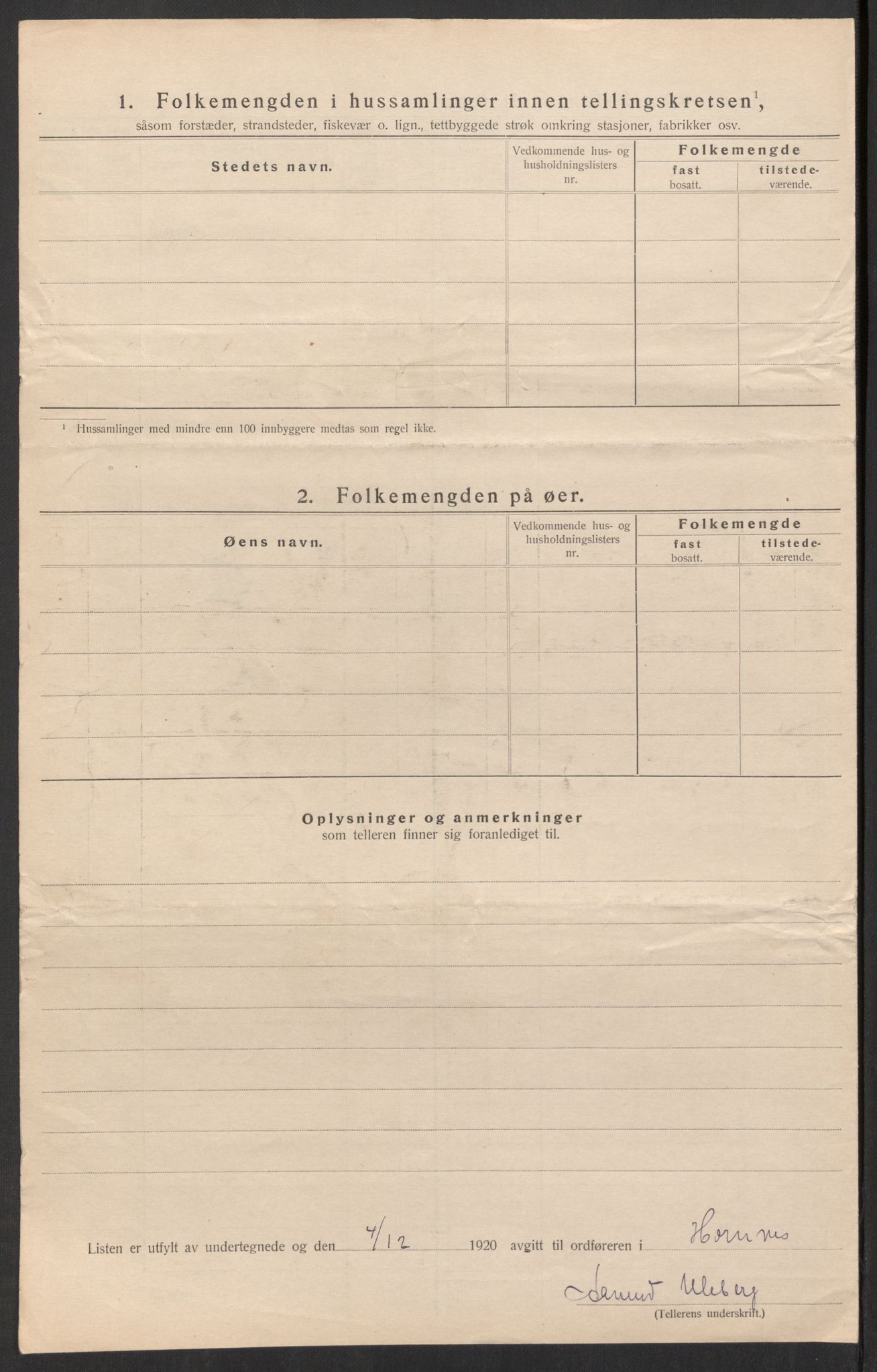 SAK, 1920 census for Hornnes, 1920, p. 31