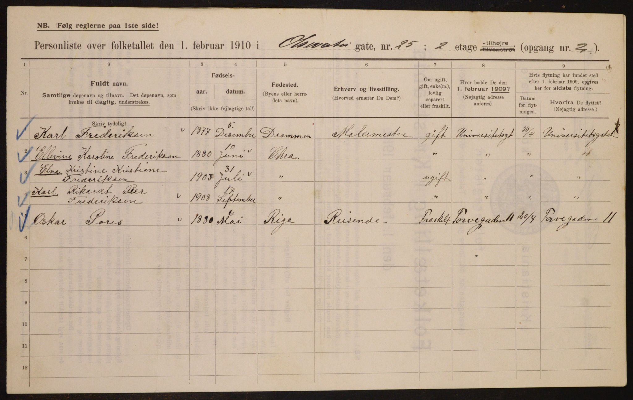 OBA, Municipal Census 1910 for Kristiania, 1910, p. 71780