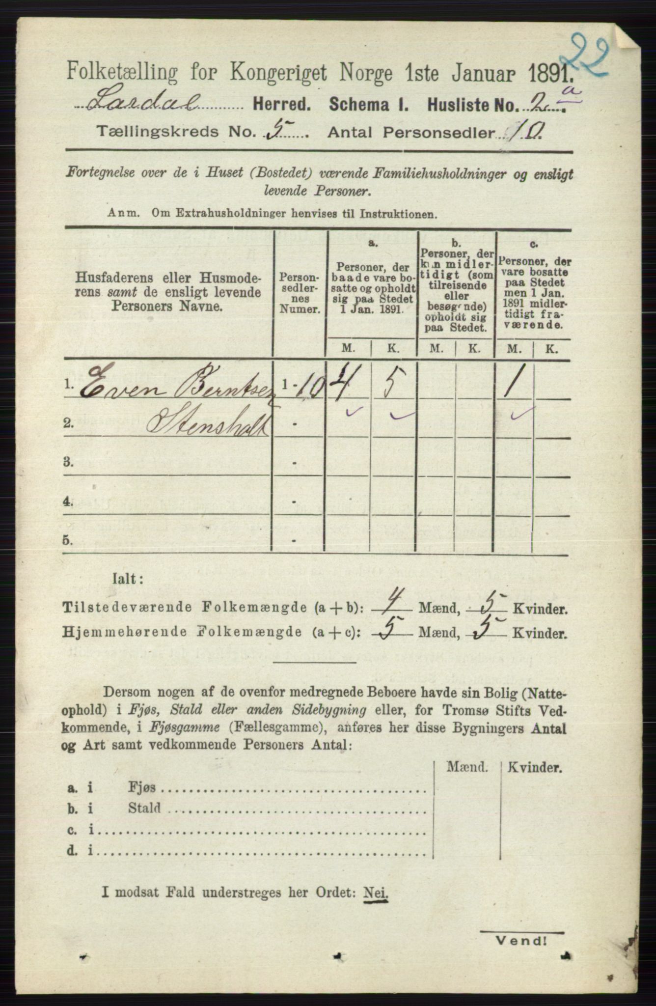 RA, 1891 census for 0728 Lardal, 1891, p. 2608