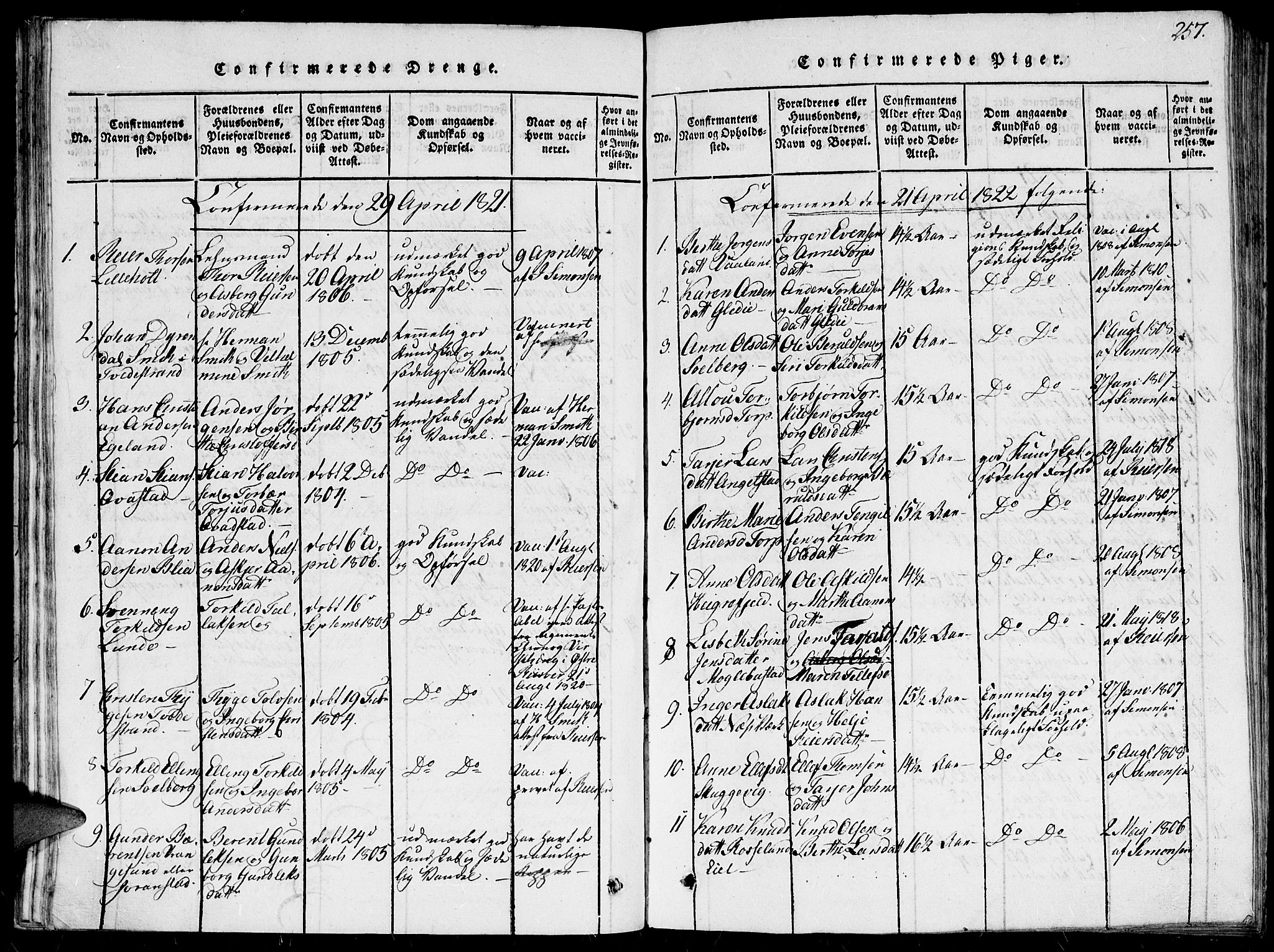 Holt sokneprestkontor, AV/SAK-1111-0021/F/Fb/L0006: Parish register (copy) no. B 6, 1813-1823, p. 257