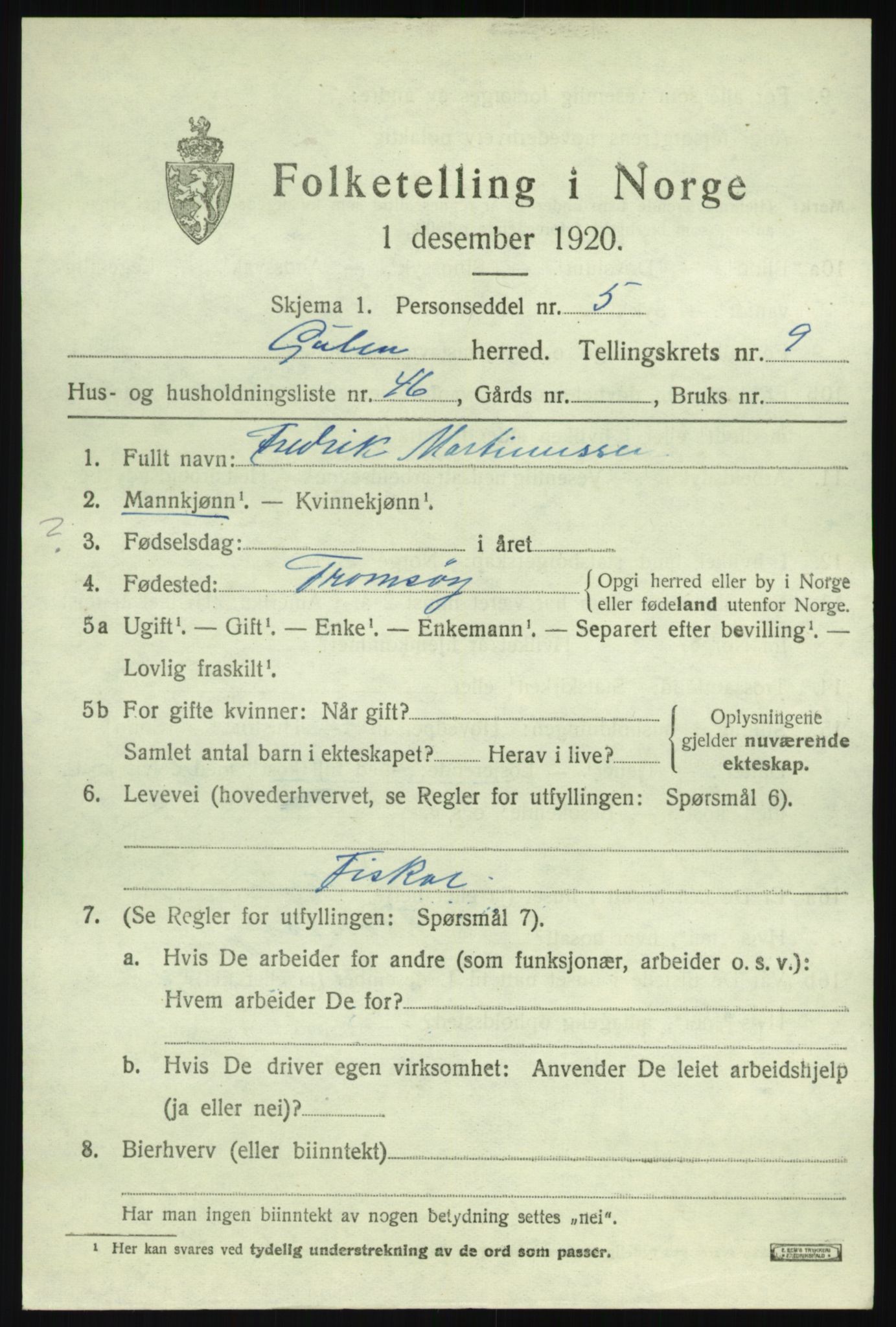 SAB, 1920 census for Gulen, 1920, p. 4549