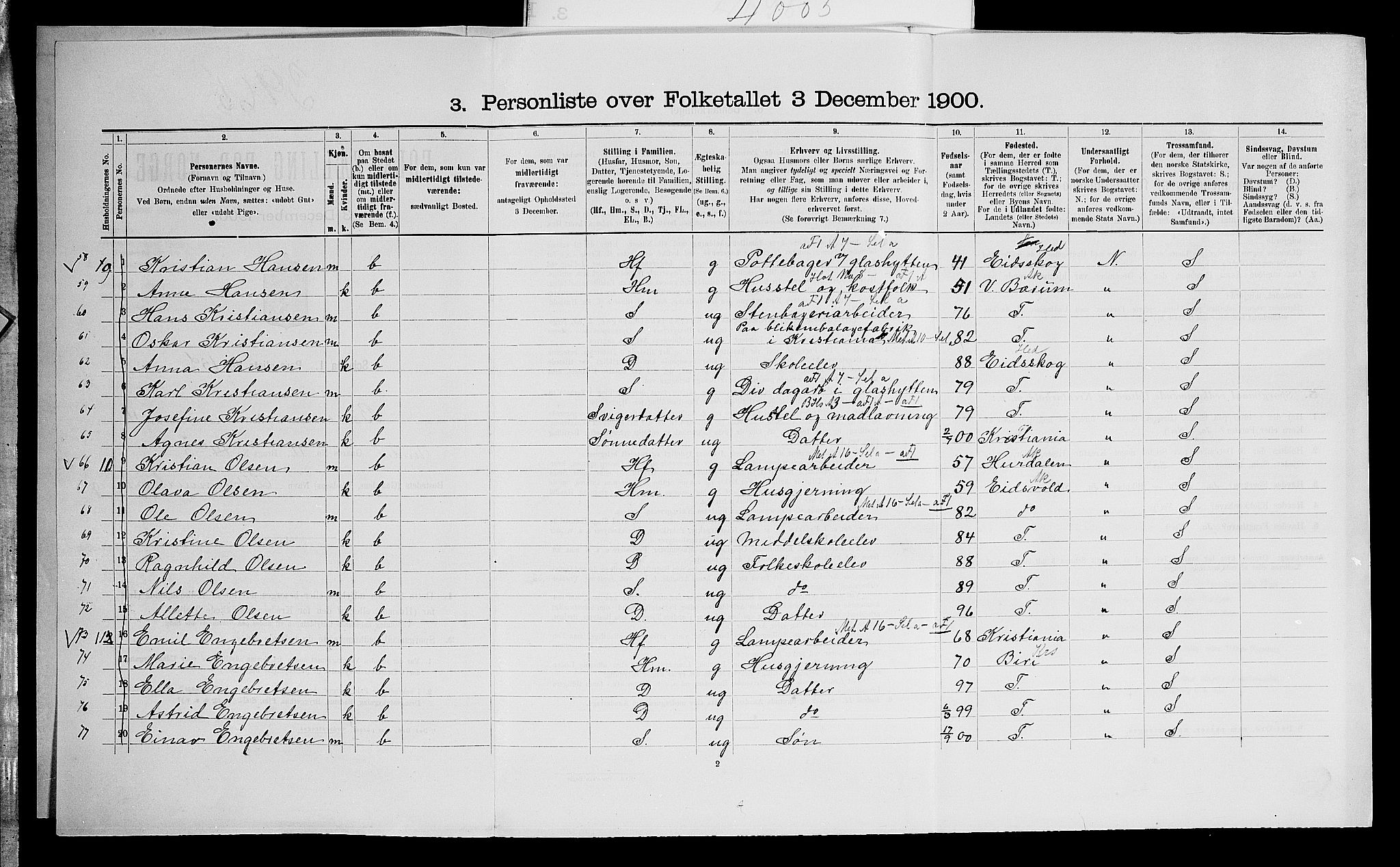 SAO, 1900 census for Bærum, 1900