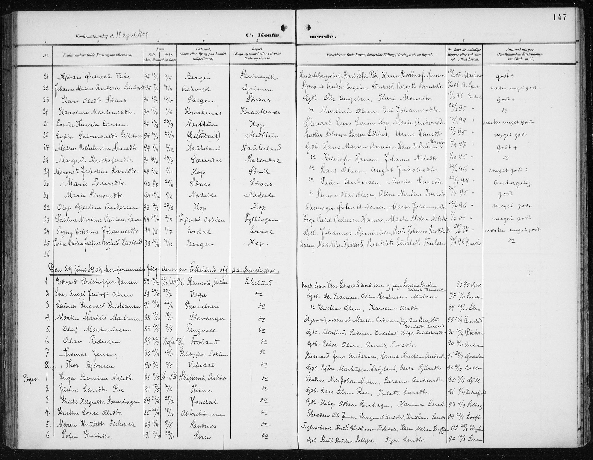 Fana Sokneprestembete, AV/SAB-A-75101/H/Haa/Haai/L0003: Parish register (official) no. I 3, 1900-1912, p. 147