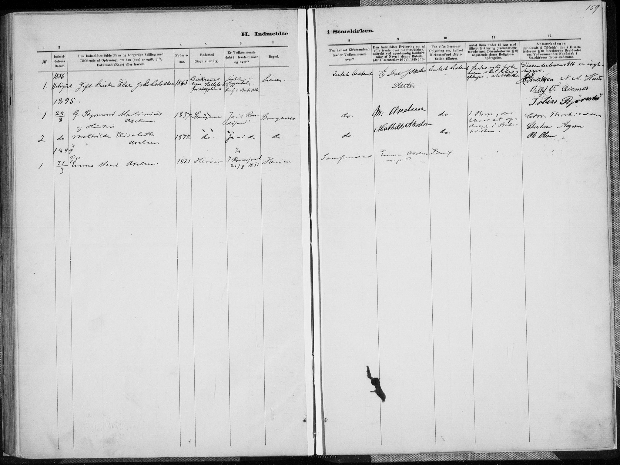 Oddernes sokneprestkontor, SAK/1111-0033/F/Fa/Fab/L0002: Parish register (official) no. A 2, 1884-1903, p. 159