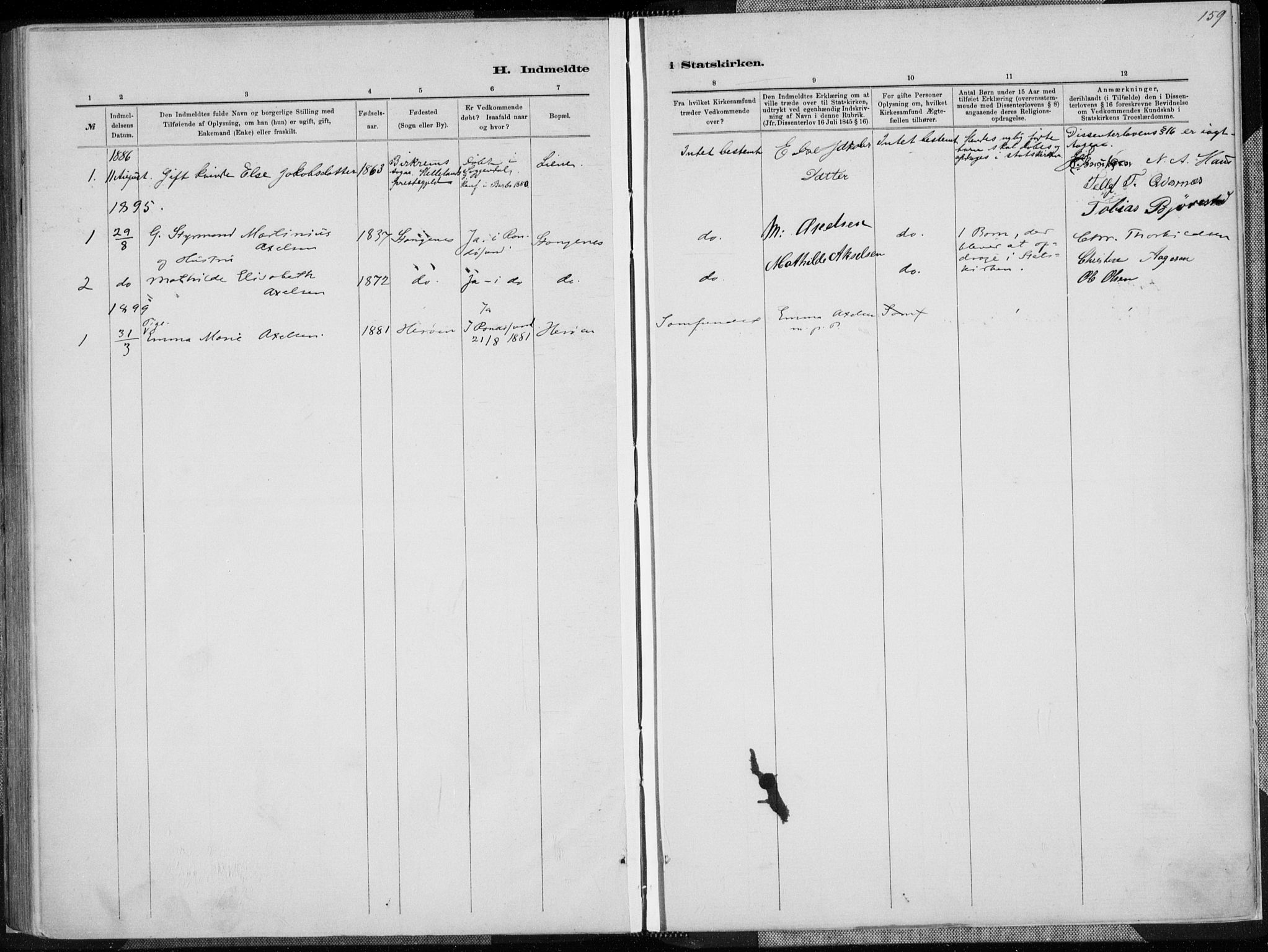 Oddernes sokneprestkontor, AV/SAK-1111-0033/F/Fa/Fab/L0002: Parish register (official) no. A 2, 1884-1903, p. 159