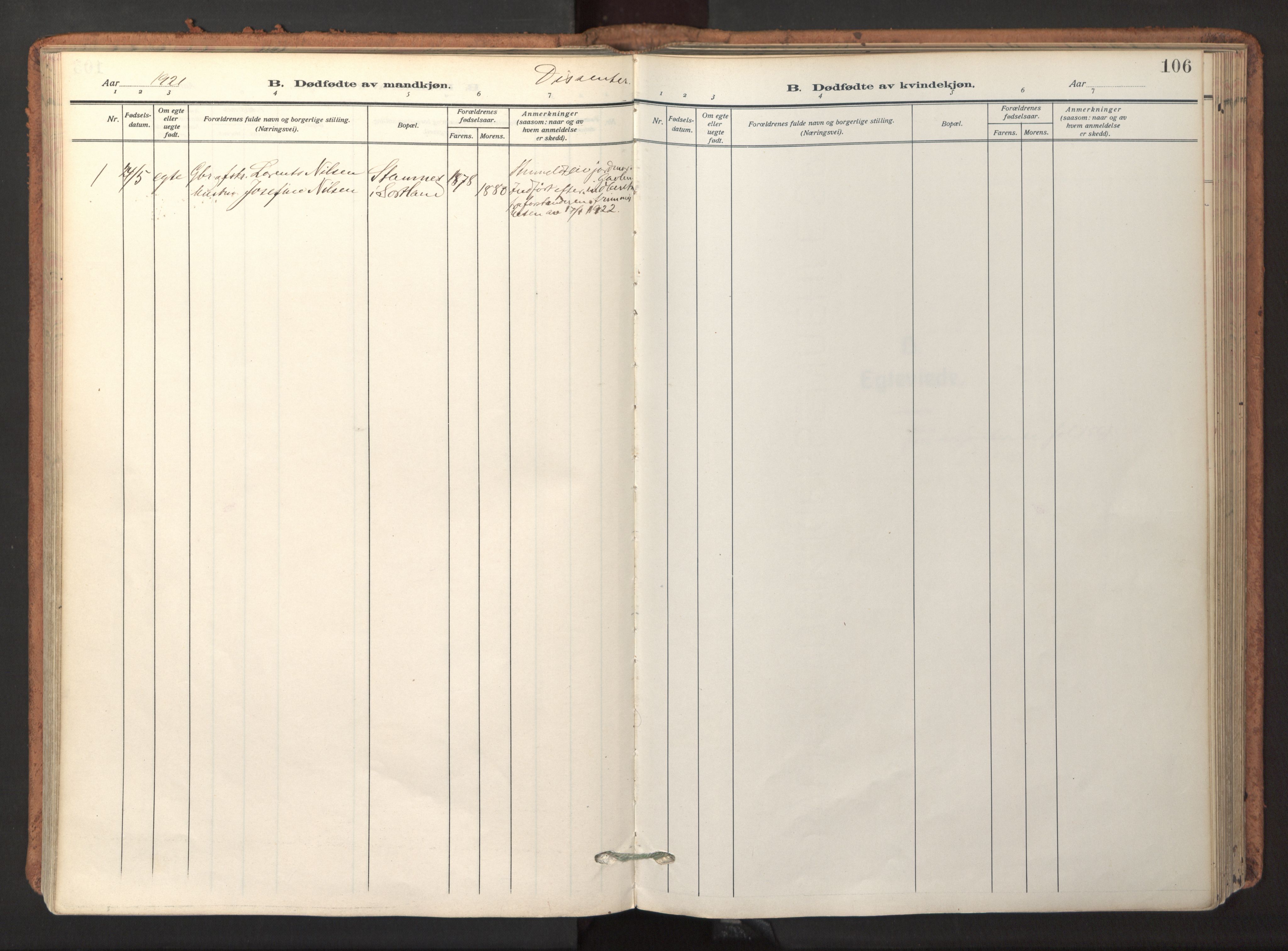 Ministerialprotokoller, klokkerbøker og fødselsregistre - Nordland, SAT/A-1459/895/L1374: Parish register (official) no. 895A09, 1915-1925, p. 106