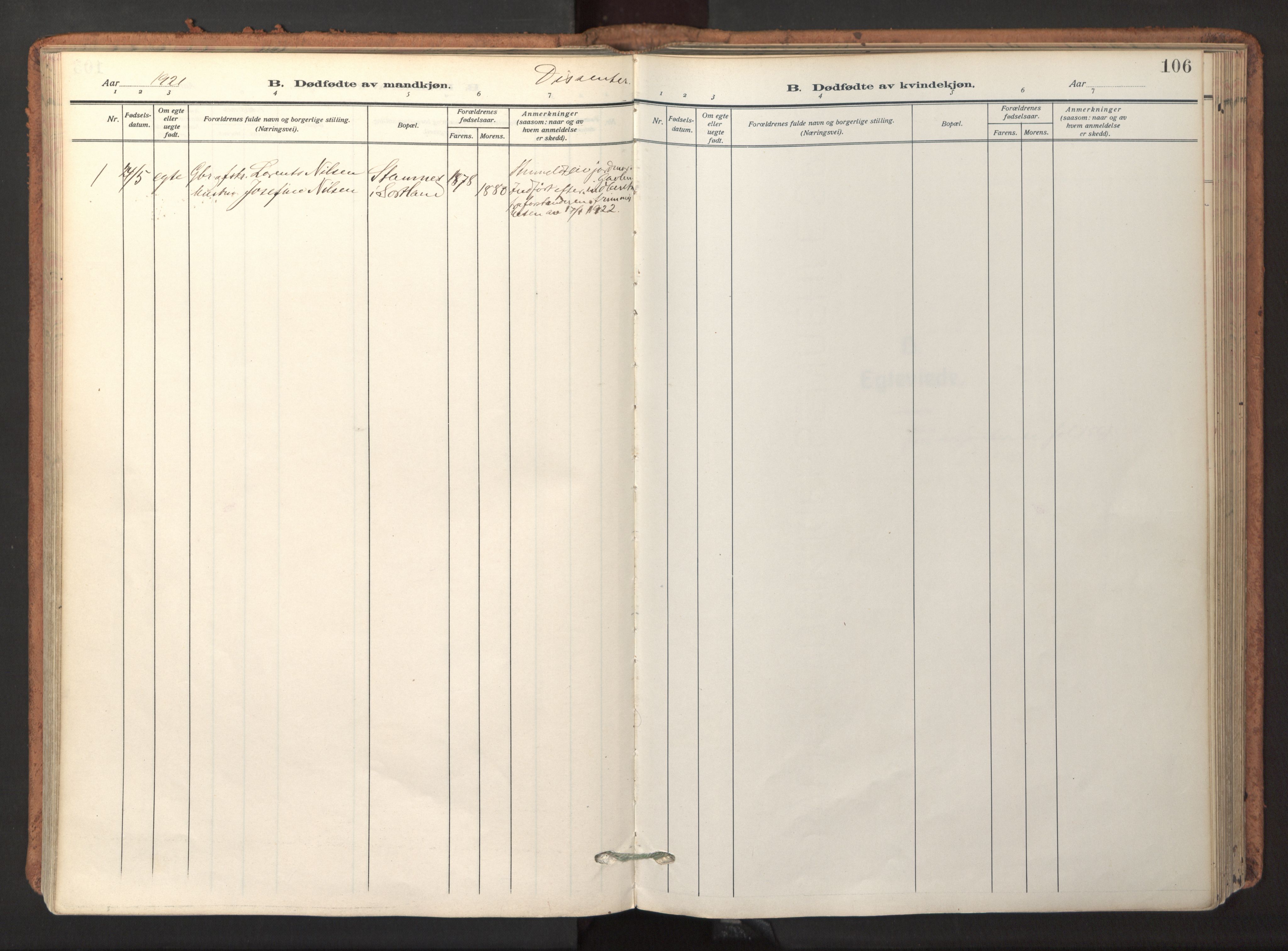 Ministerialprotokoller, klokkerbøker og fødselsregistre - Nordland, AV/SAT-A-1459/895/L1374: Parish register (official) no. 895A09, 1915-1925, p. 106