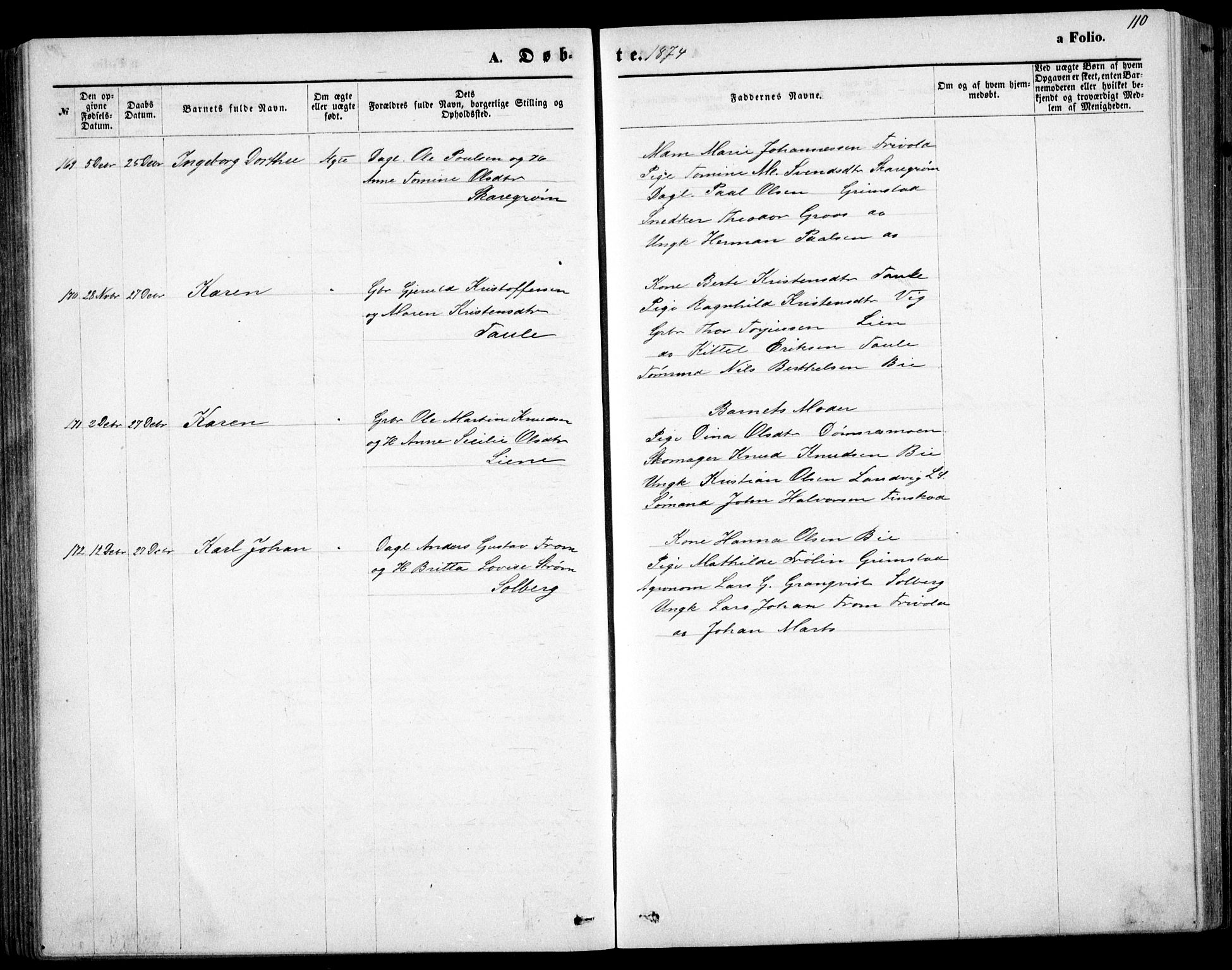 Fjære sokneprestkontor, AV/SAK-1111-0011/F/Fb/L0010: Parish register (copy) no. B 10, 1871-1880, p. 110