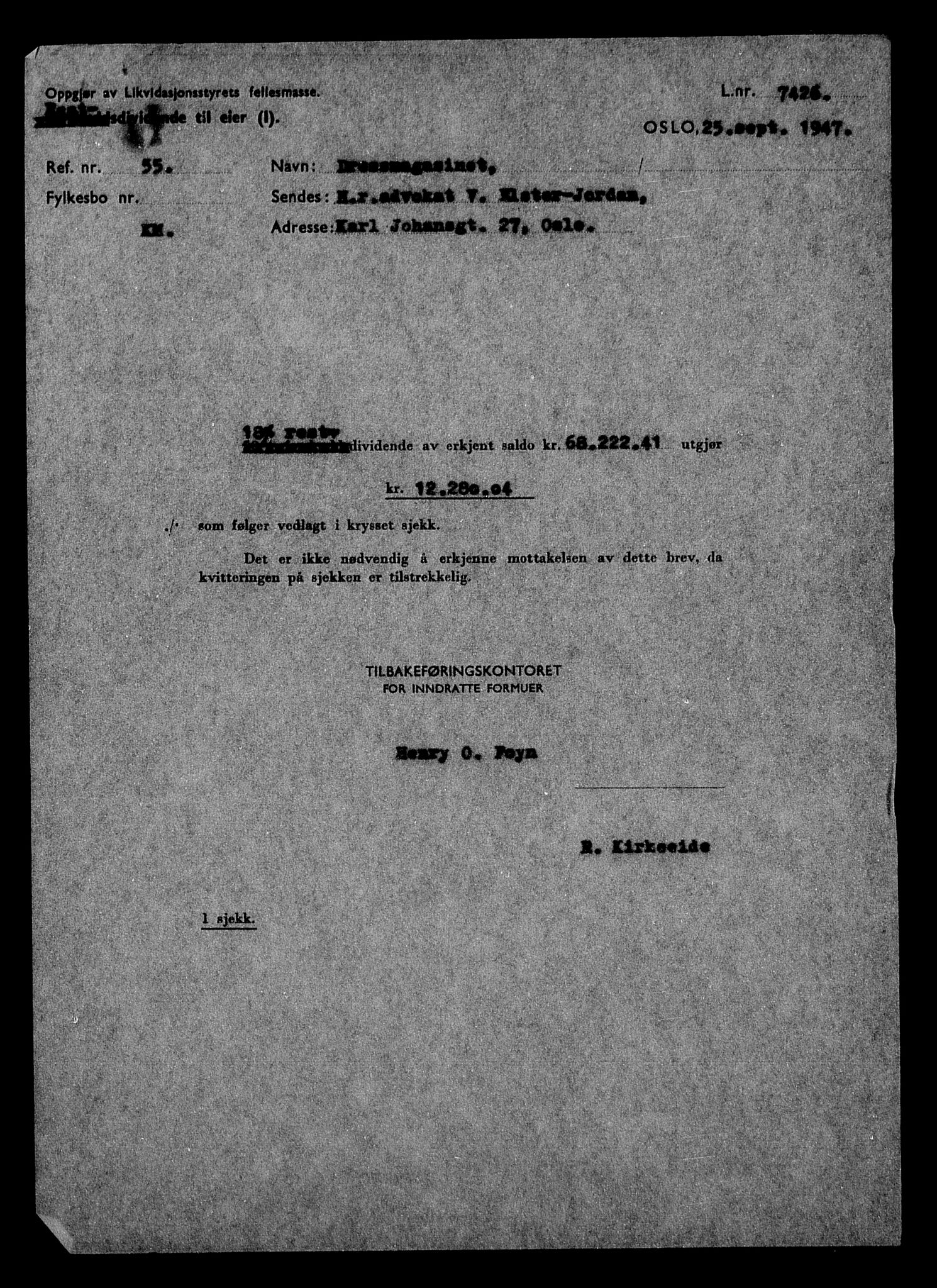 Justisdepartementet, Tilbakeføringskontoret for inndratte formuer, AV/RA-S-1564/H/Hc/Hcc/L0931: --, 1945-1947, p. 13