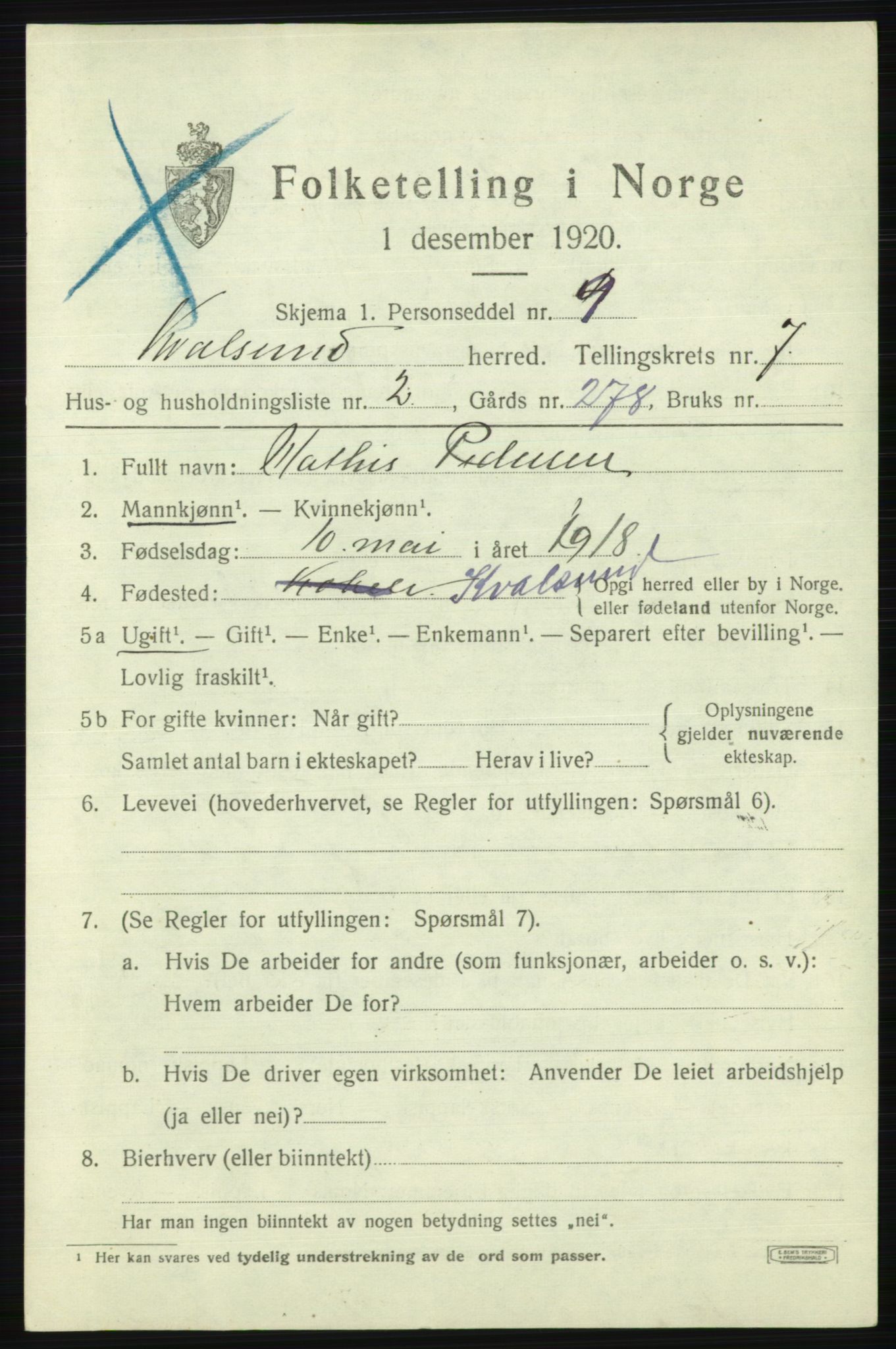 SATØ, 1920 census for , 1920, p. 2152