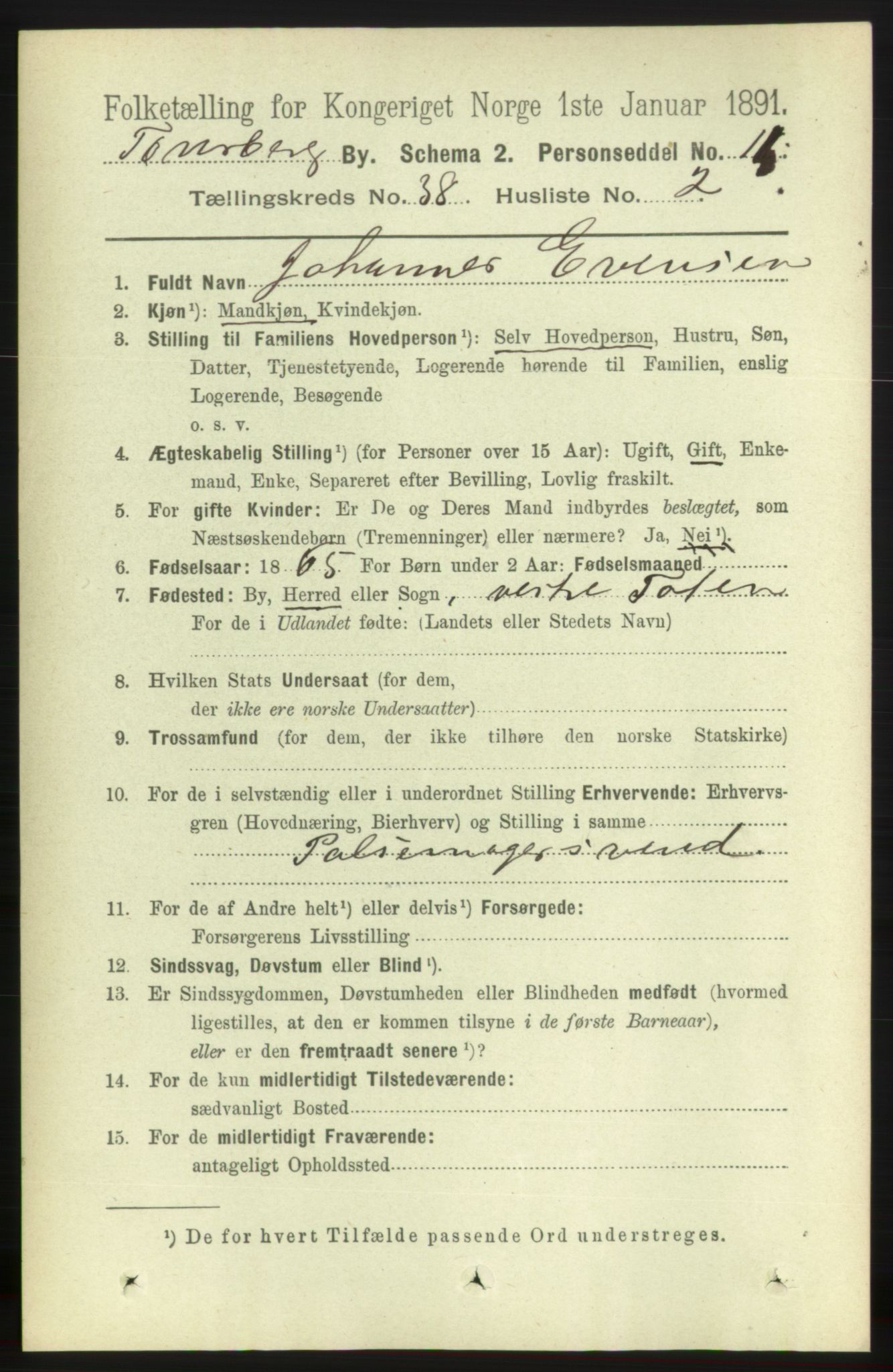 RA, 1891 census for 0705 Tønsberg, 1891, p. 8099