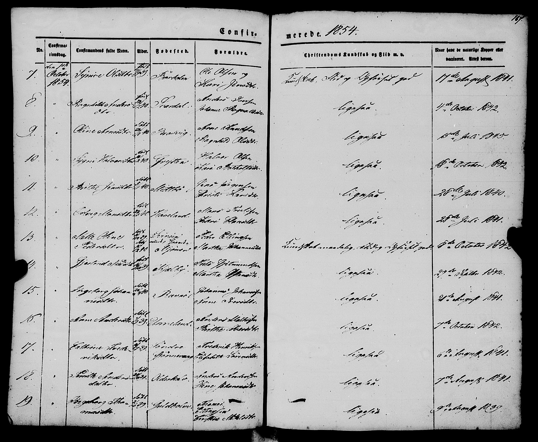 Gulen sokneprestembete, SAB/A-80201/H/Haa/Haaa/L0021: Parish register (official) no. A 21, 1848-1858, p. 167