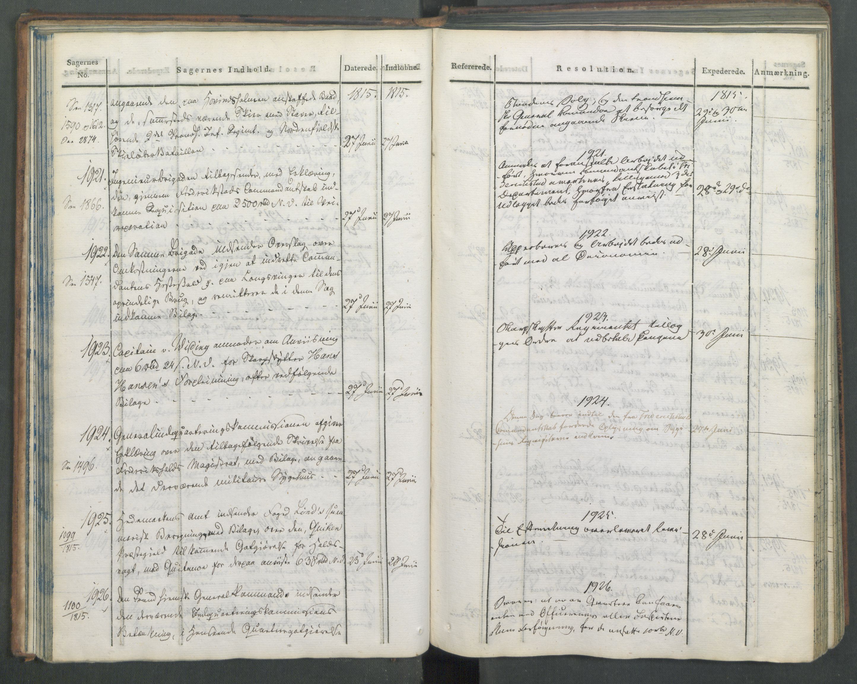 Armédepartementet, AV/RA-RAFA-3493/C/Ca/L0005: 6. Departements Journal, 1815