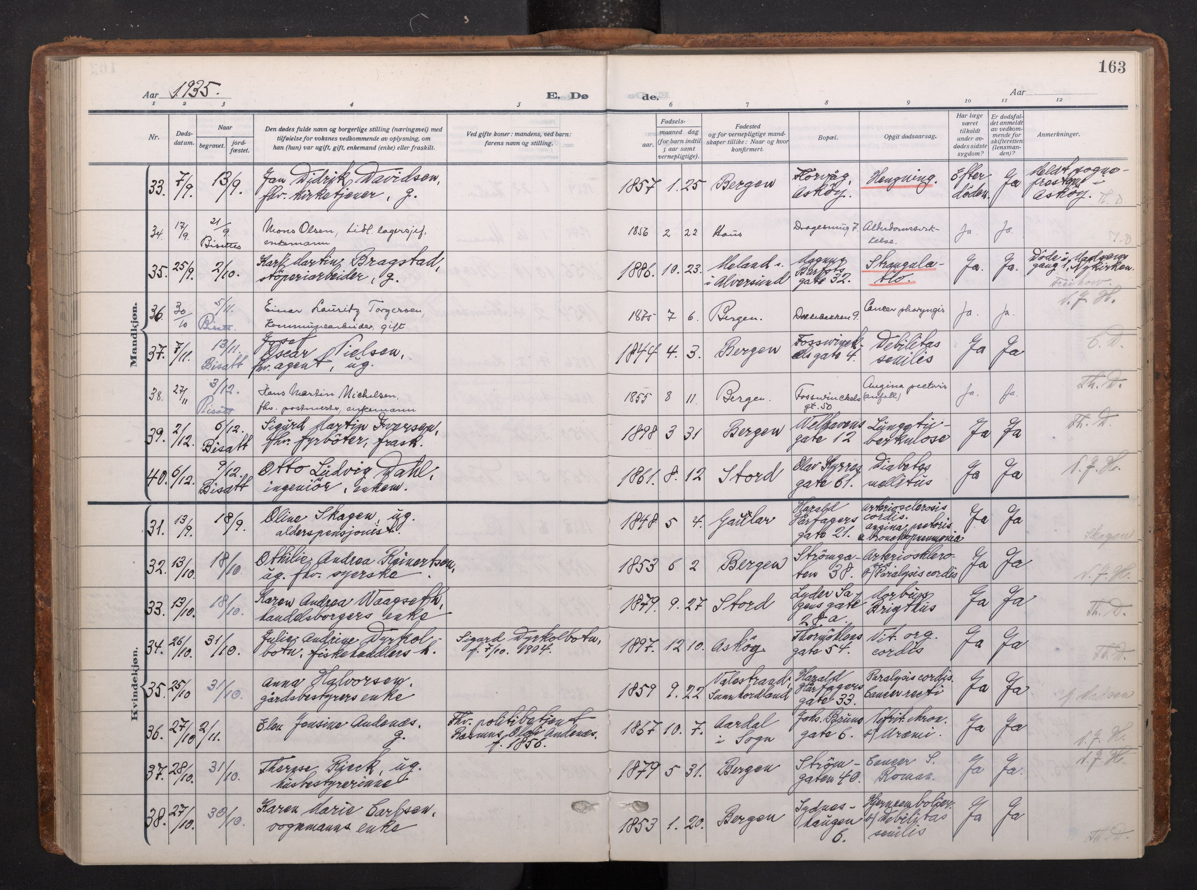 Johanneskirken sokneprestembete, SAB/A-76001/H/Haa/L0020: Parish register (official) no. E 2, 1916-1951, p. 163