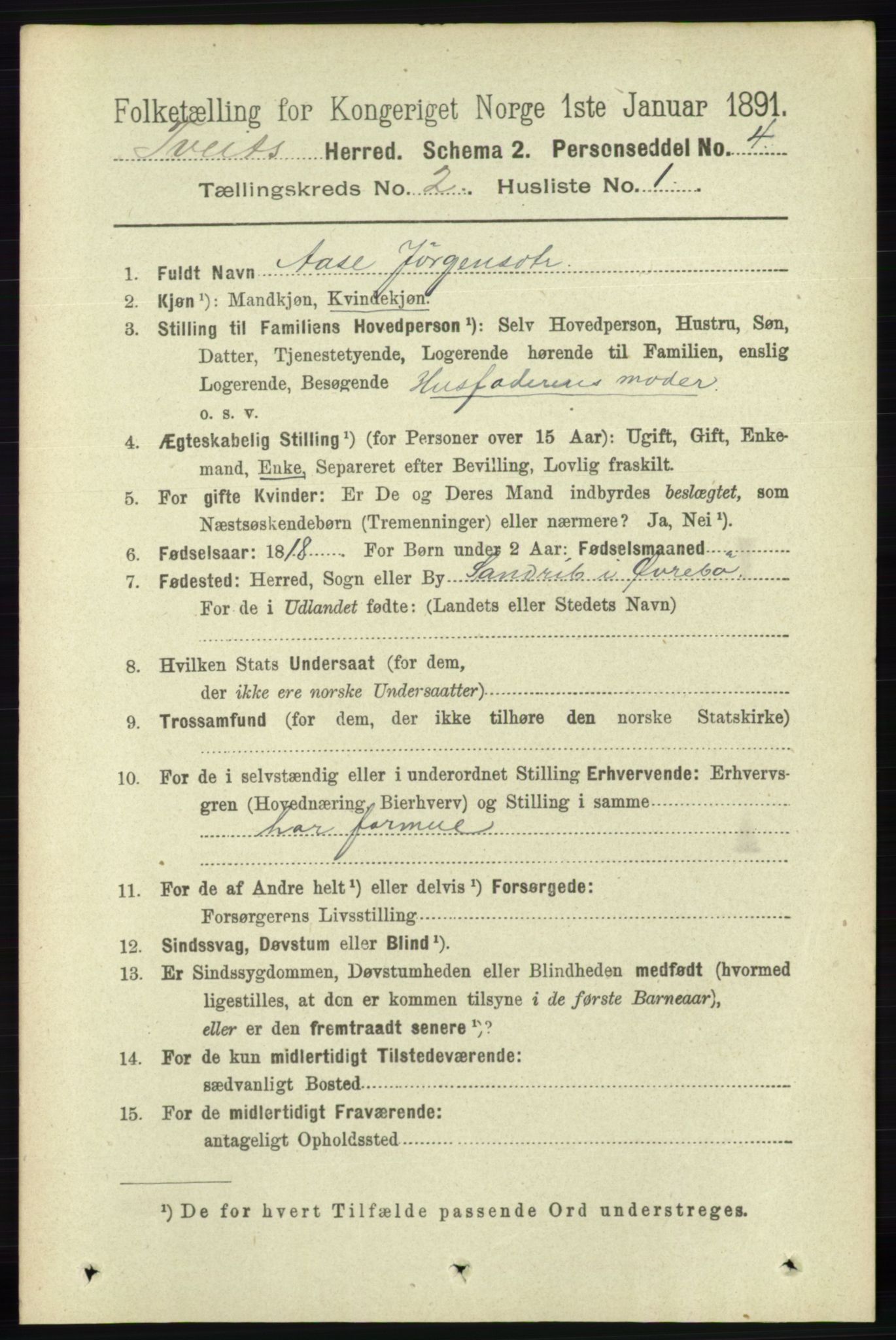 RA, 1891 census for 1013 Tveit, 1891, p. 525