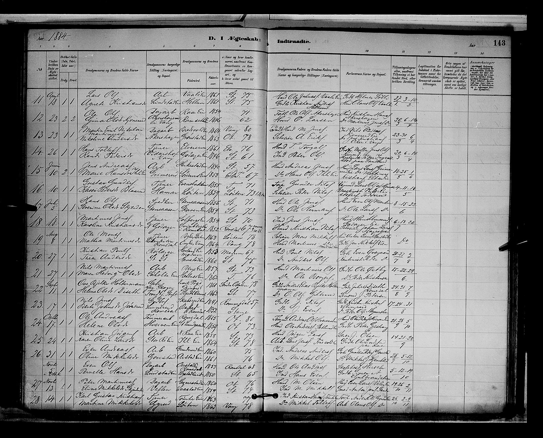 Stange prestekontor, AV/SAH-PREST-002/L/L0009: Parish register (copy) no. 9, 1883-1899, p. 143