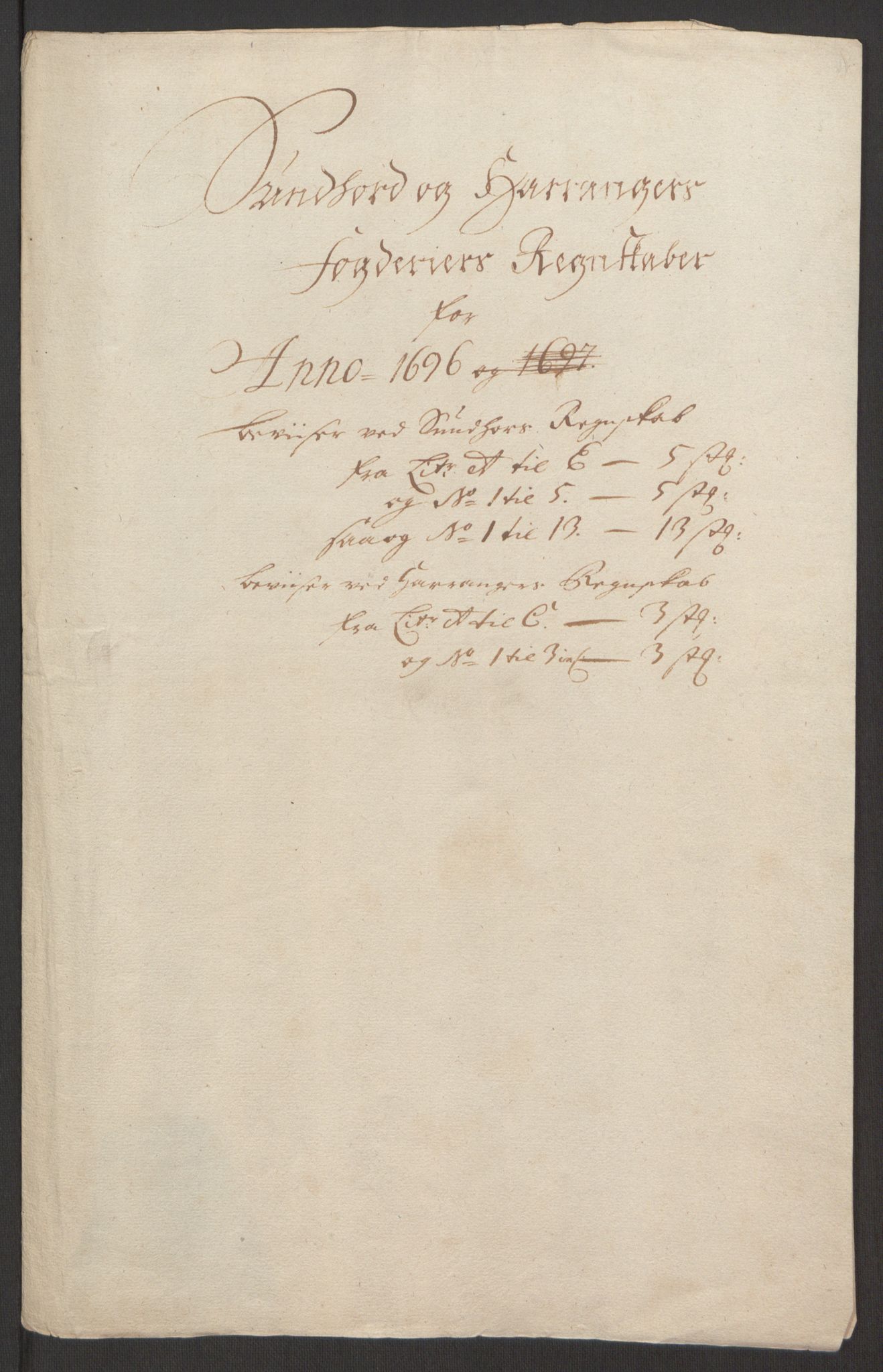Rentekammeret inntil 1814, Reviderte regnskaper, Fogderegnskap, RA/EA-4092/R48/L2976: Fogderegnskap Sunnhordland og Hardanger, 1695-1696, p. 269