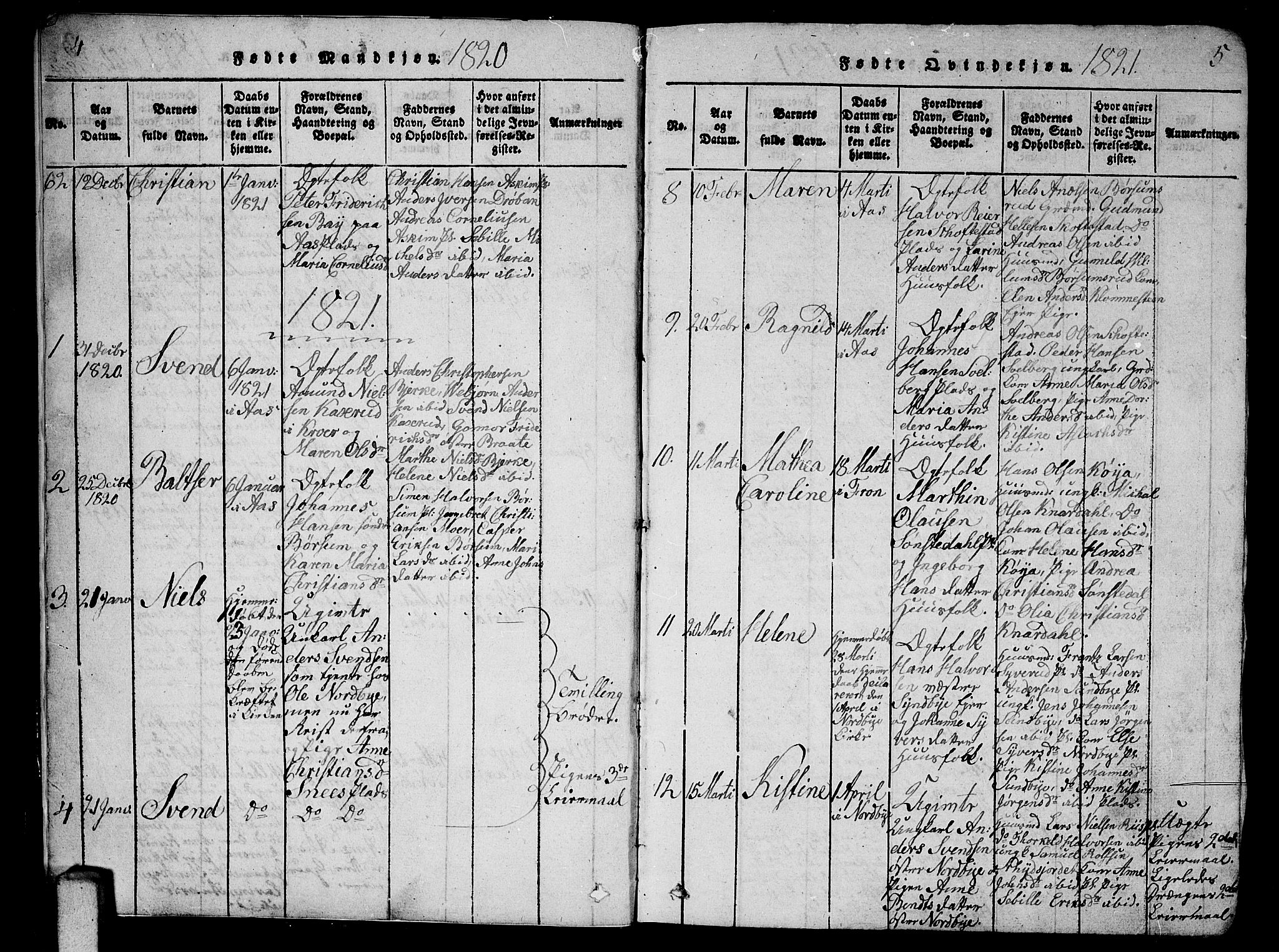 Ås prestekontor Kirkebøker, AV/SAO-A-10894/G/Ga/L0002: Parish register (copy) no. I 2, 1820-1836, p. 4-5