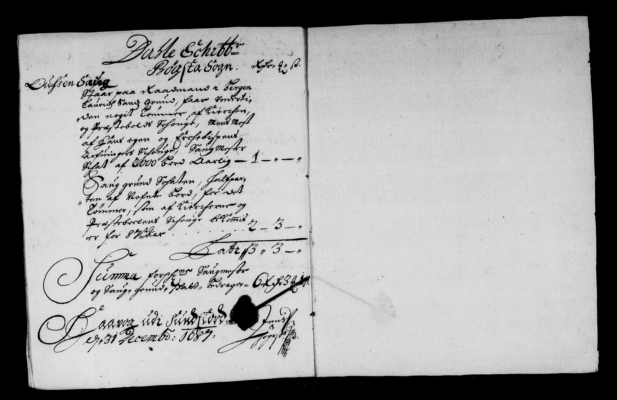 Rentekammeret inntil 1814, Reviderte regnskaper, Stiftamtstueregnskaper, Bergen stiftamt, RA/EA-6043/R/Rc/L0084: Bergen stiftamt, 1687