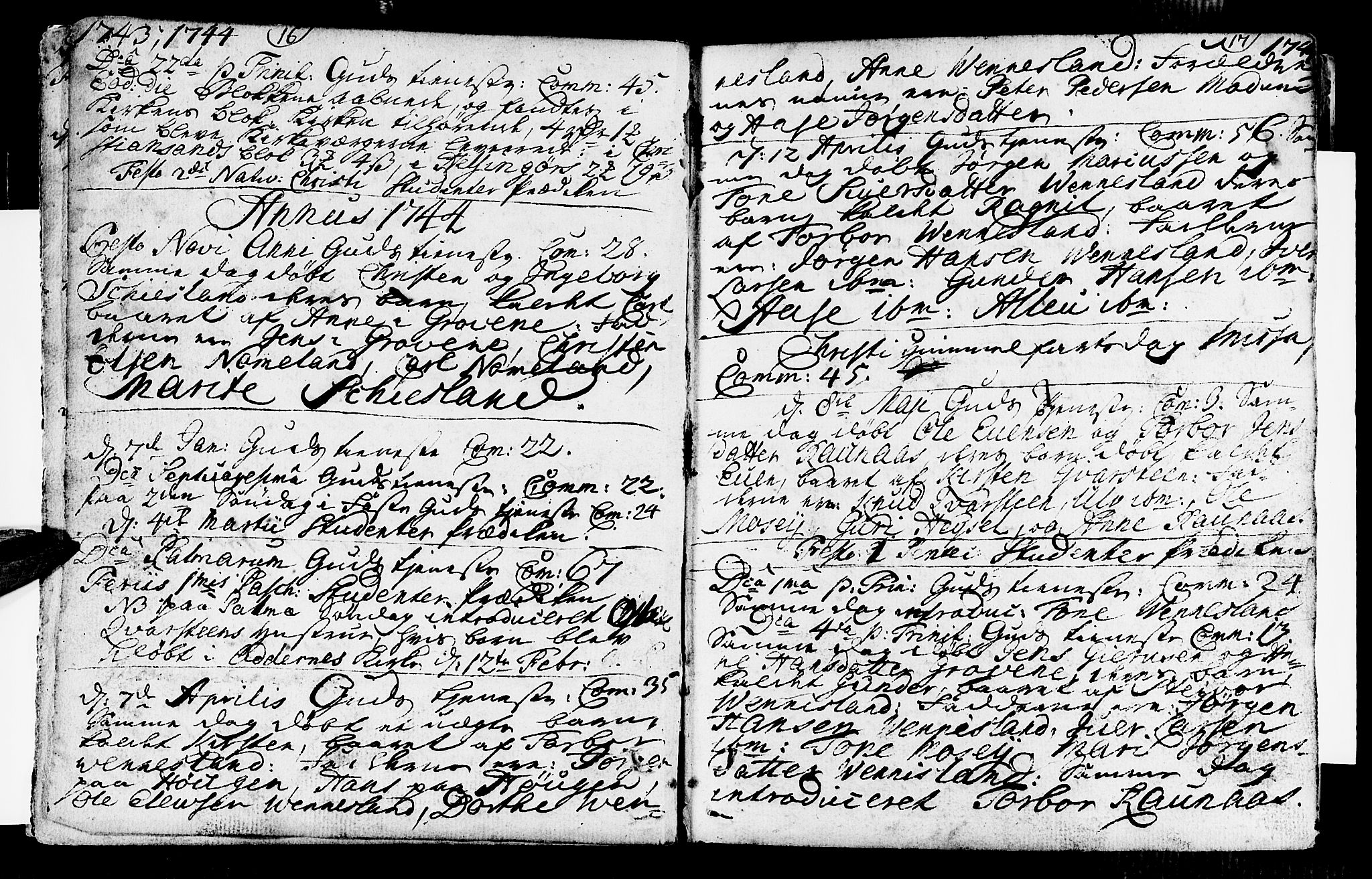 Vennesla sokneprestkontor, SAK/1111-0045/Fa/Fab/L0001: Parish register (official) no. A 1, 1741-1794, p. 16-17