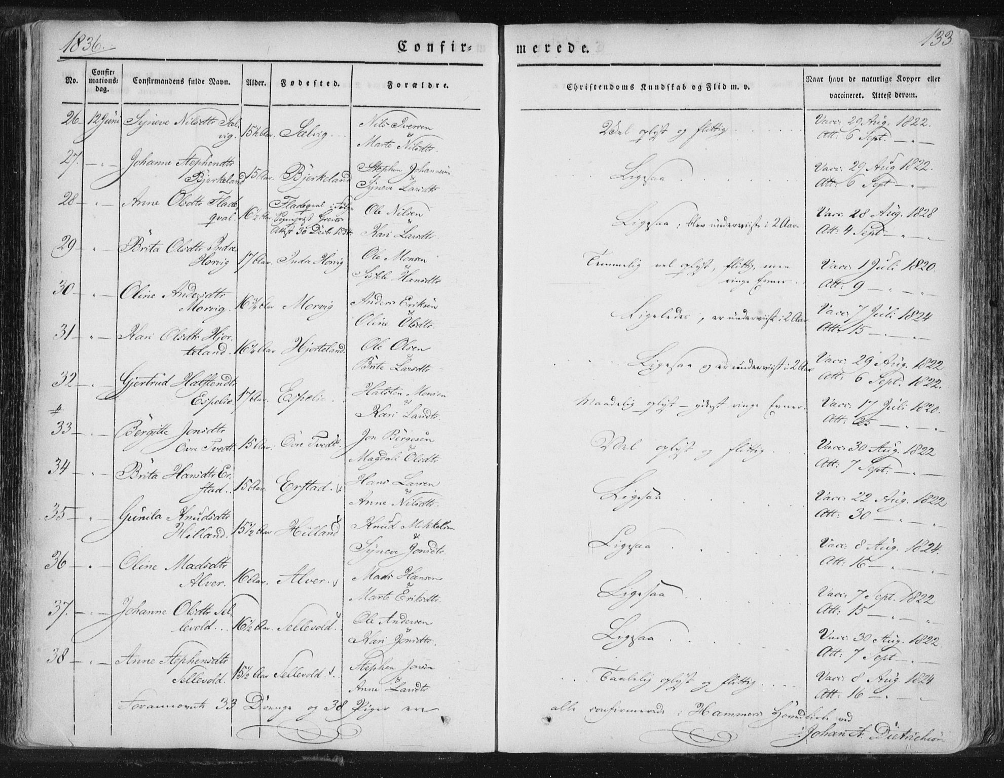 Hamre sokneprestembete, SAB/A-75501/H/Ha/Haa/Haaa/L0012: Parish register (official) no. A 12, 1834-1845, p. 133