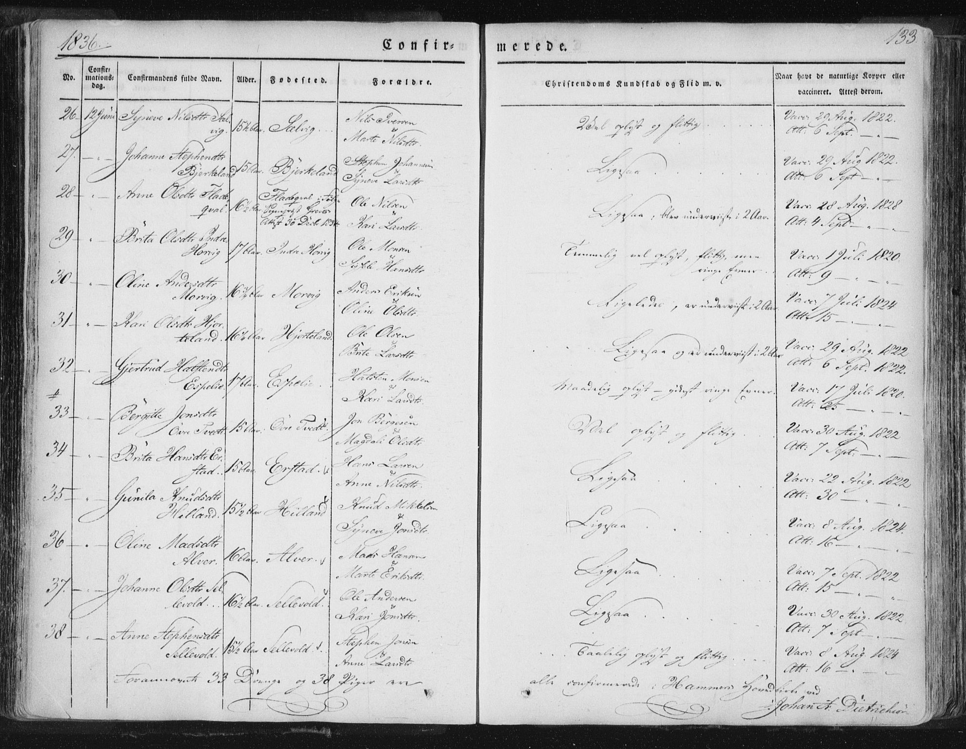 Hamre sokneprestembete, AV/SAB-A-75501/H/Ha/Haa/Haaa/L0012: Parish register (official) no. A 12, 1834-1845, p. 133