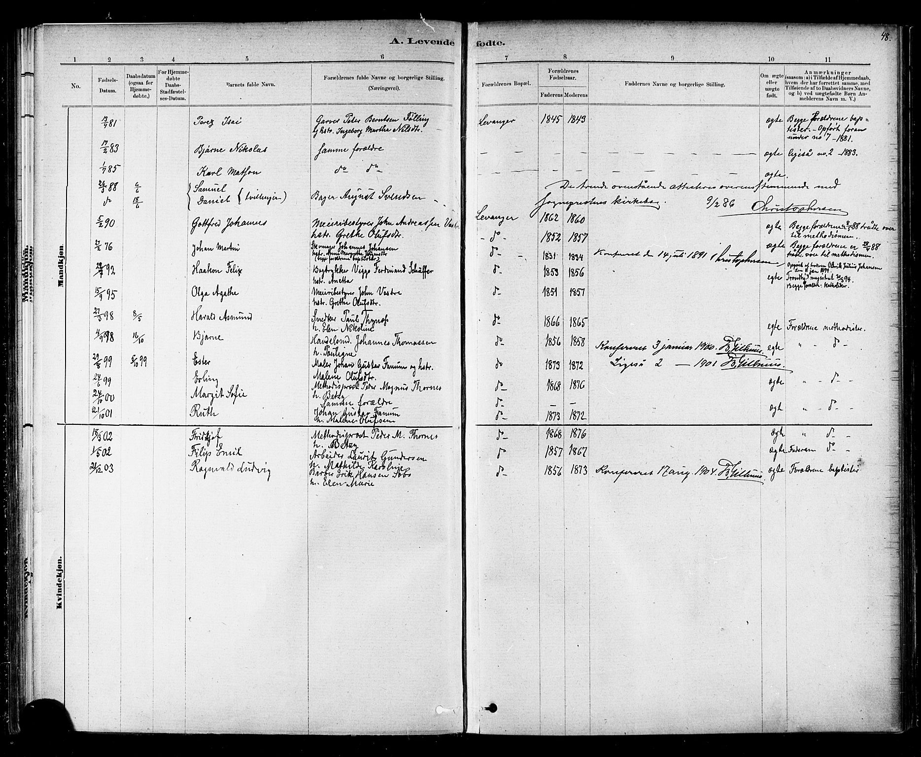 Ministerialprotokoller, klokkerbøker og fødselsregistre - Nord-Trøndelag, SAT/A-1458/720/L0192: Parish register (copy) no. 720C01, 1880-1917, p. 48