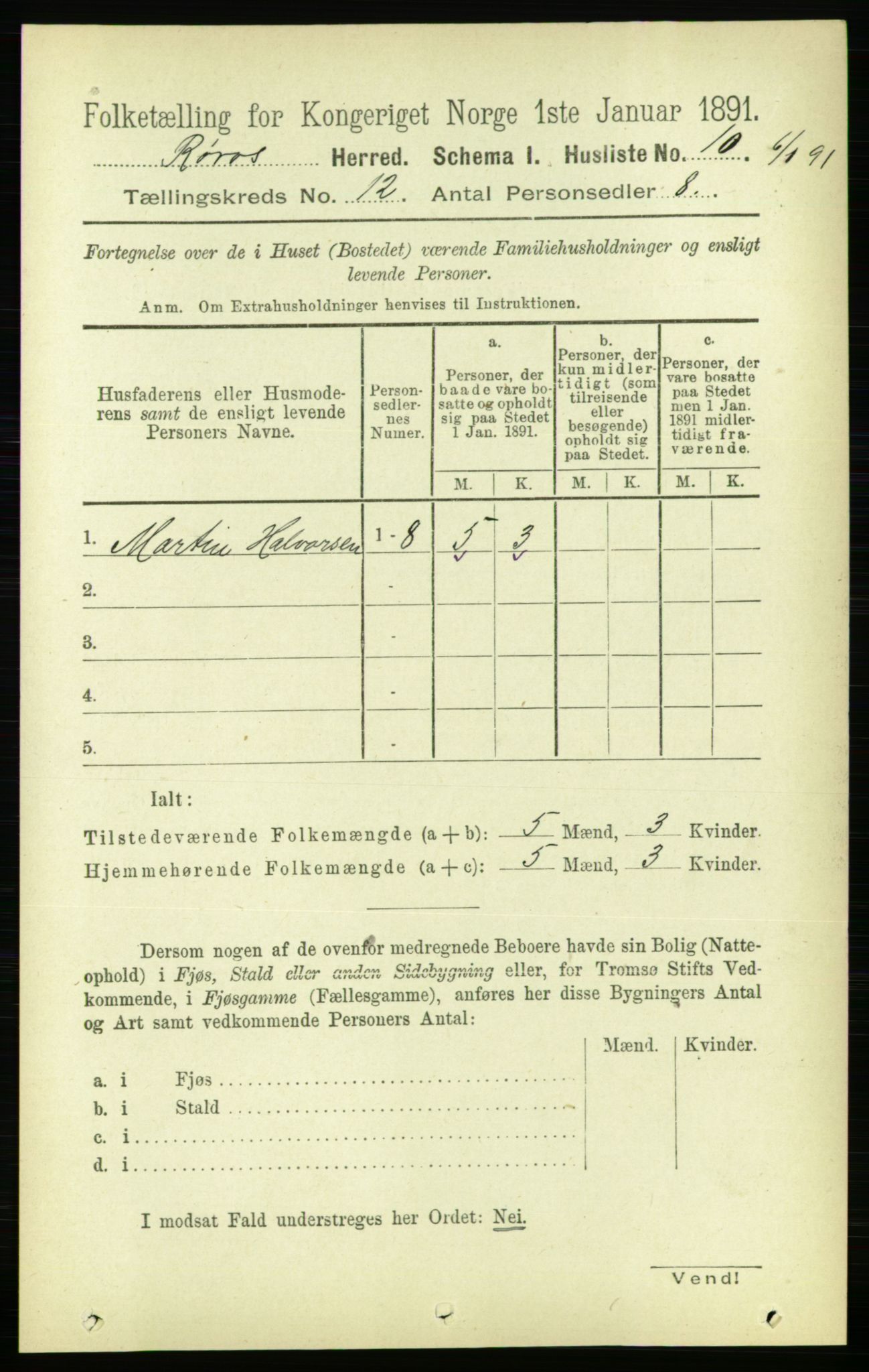 RA, 1891 census for 1640 Røros, 1891, p. 2358