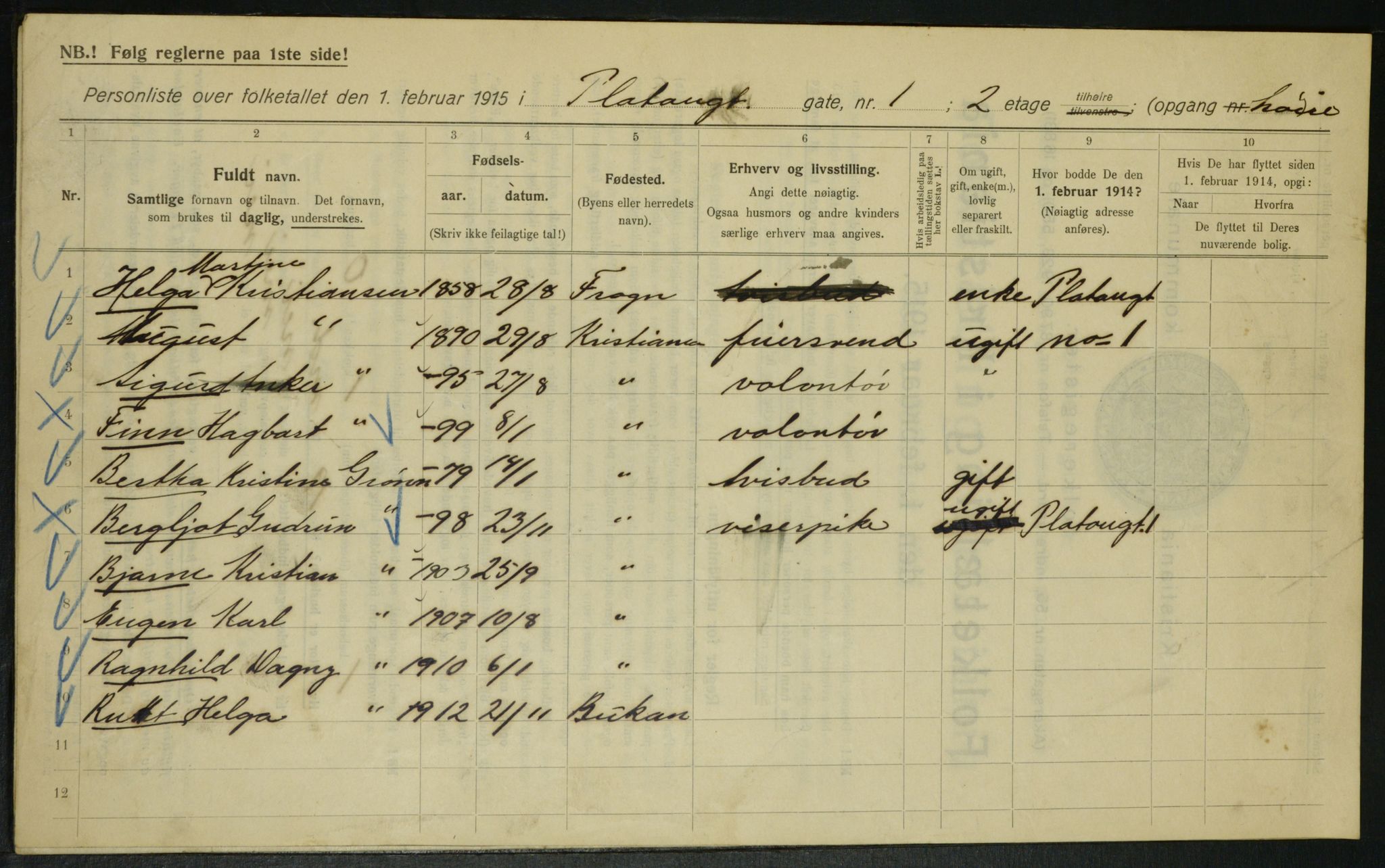 OBA, Municipal Census 1915 for Kristiania, 1915, p. 79596